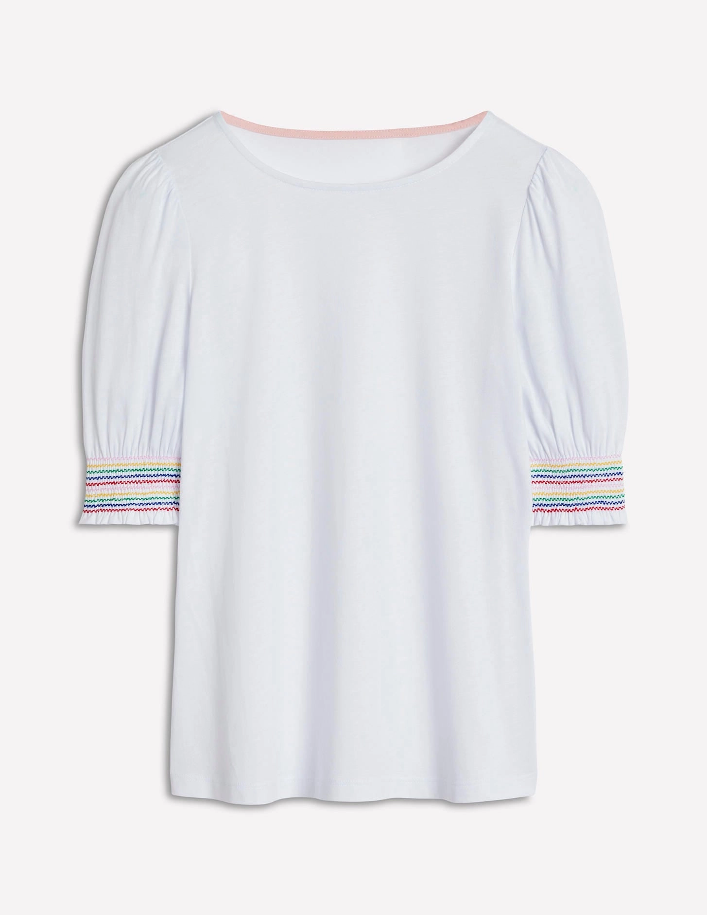 SoftFeel Fabric Short Sleeve Smocked Cuff Top-White