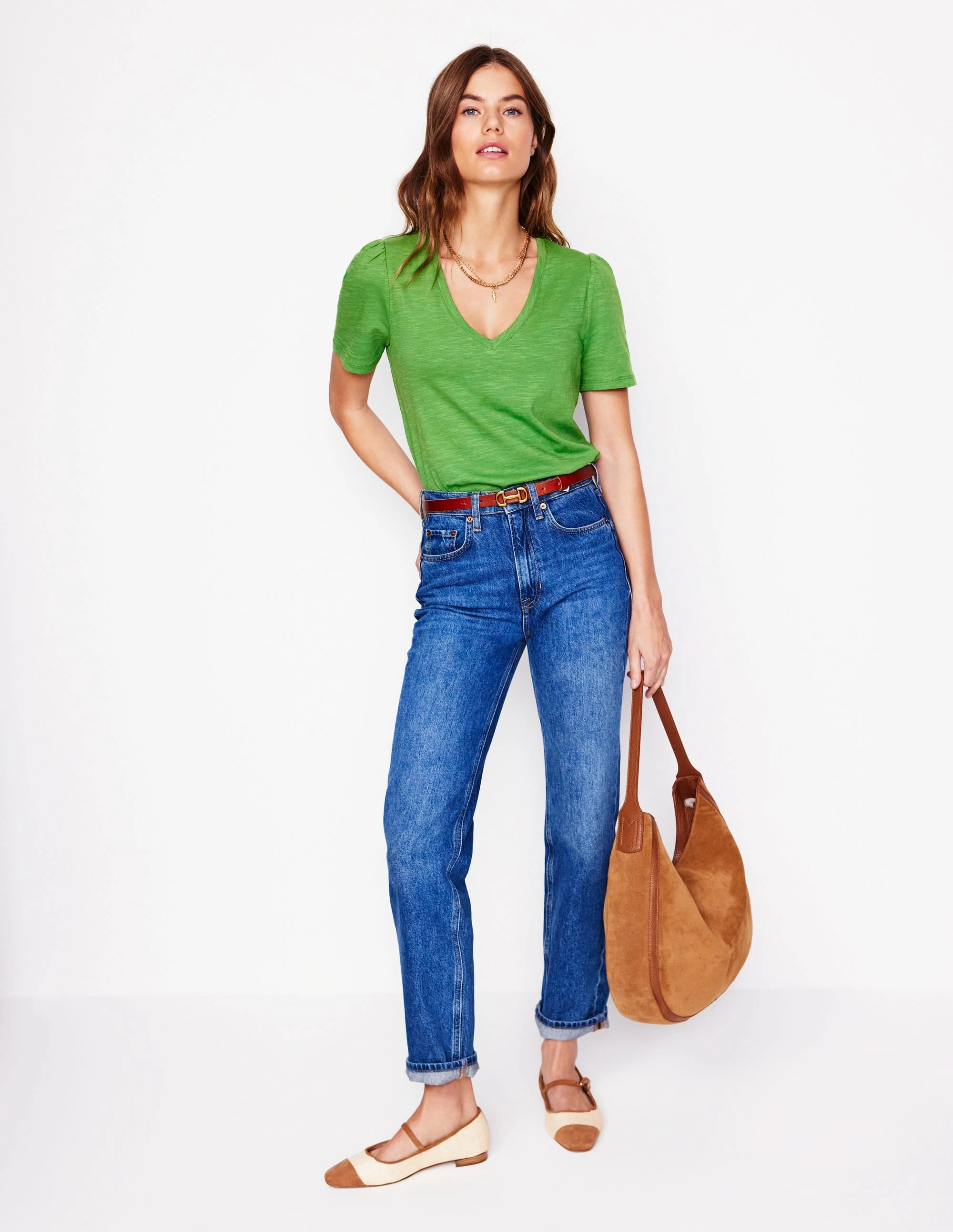 Short Sleeve V Neck T-shirt-Paradise Green Reinforced Stress Points