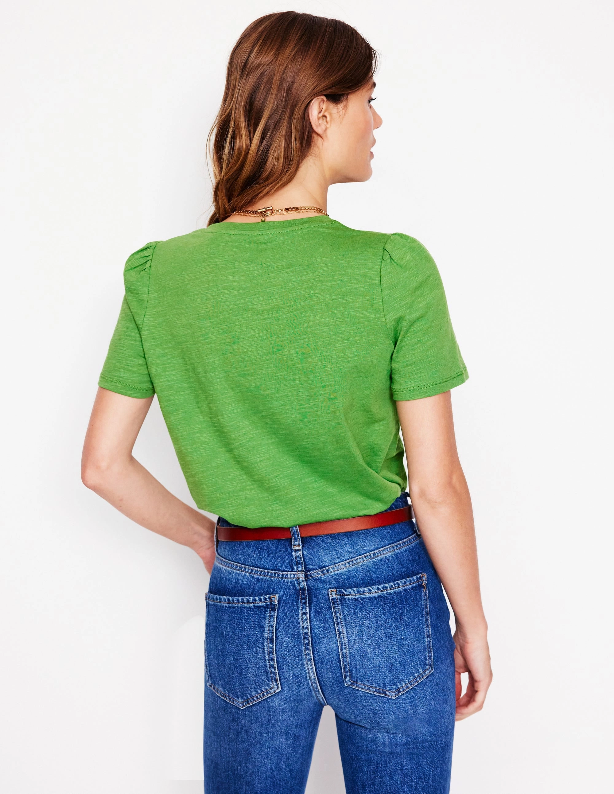 Short Sleeve V Neck T-shirt-Paradise Green UV protection layer
