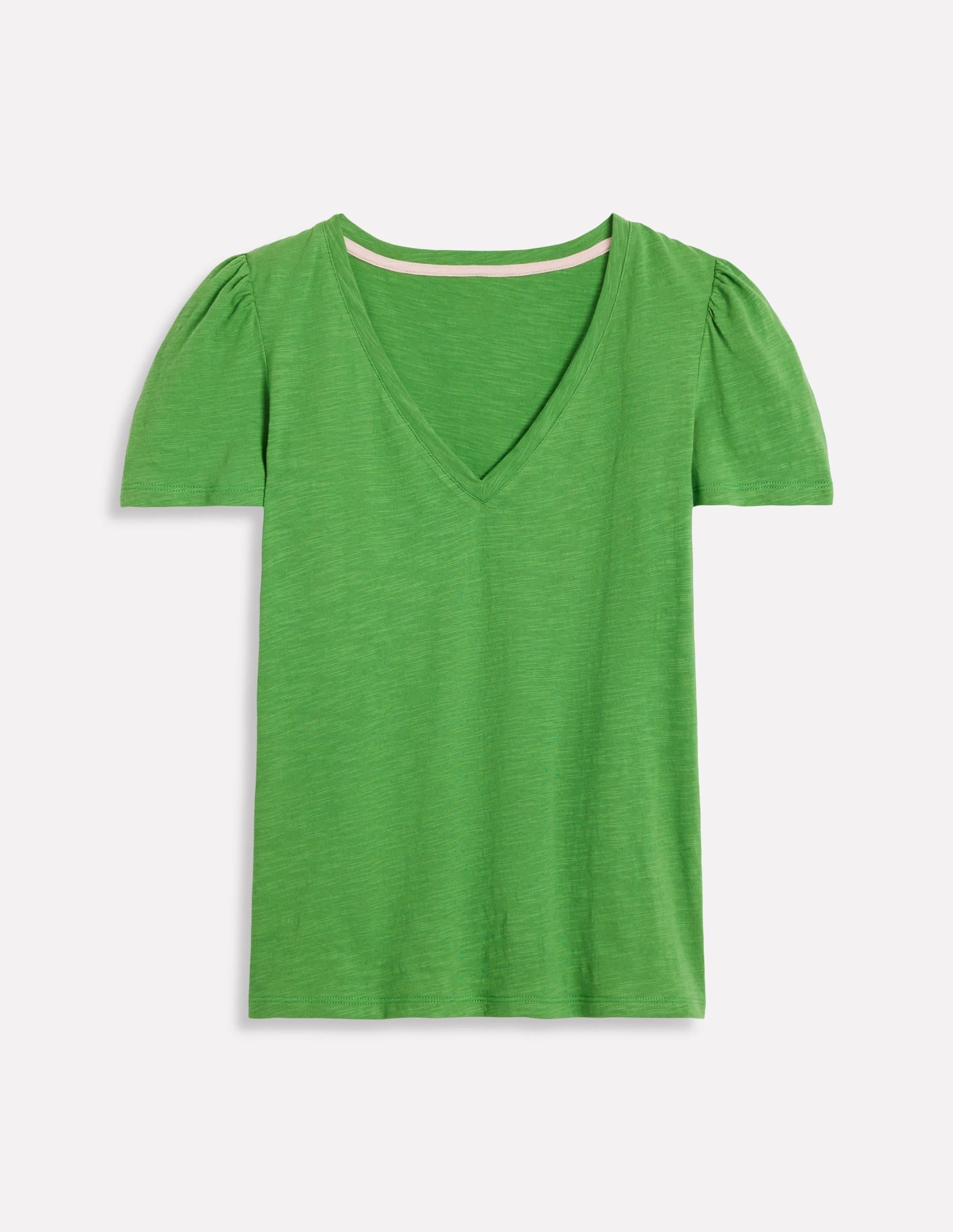 Short Sleeve V Neck T-shirt-Paradise Green Ribbed Hem DoubleStitchedHem