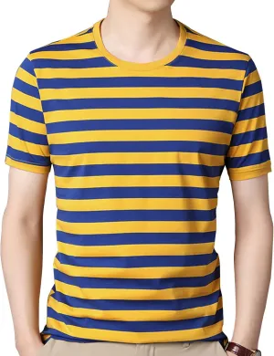 SHUIANGRAN Men's Striped T-Shirt Sport Cotton Shirts Classic Fit Casual Pullover Long/Short Sleeve Crew Neck Striped Shirts