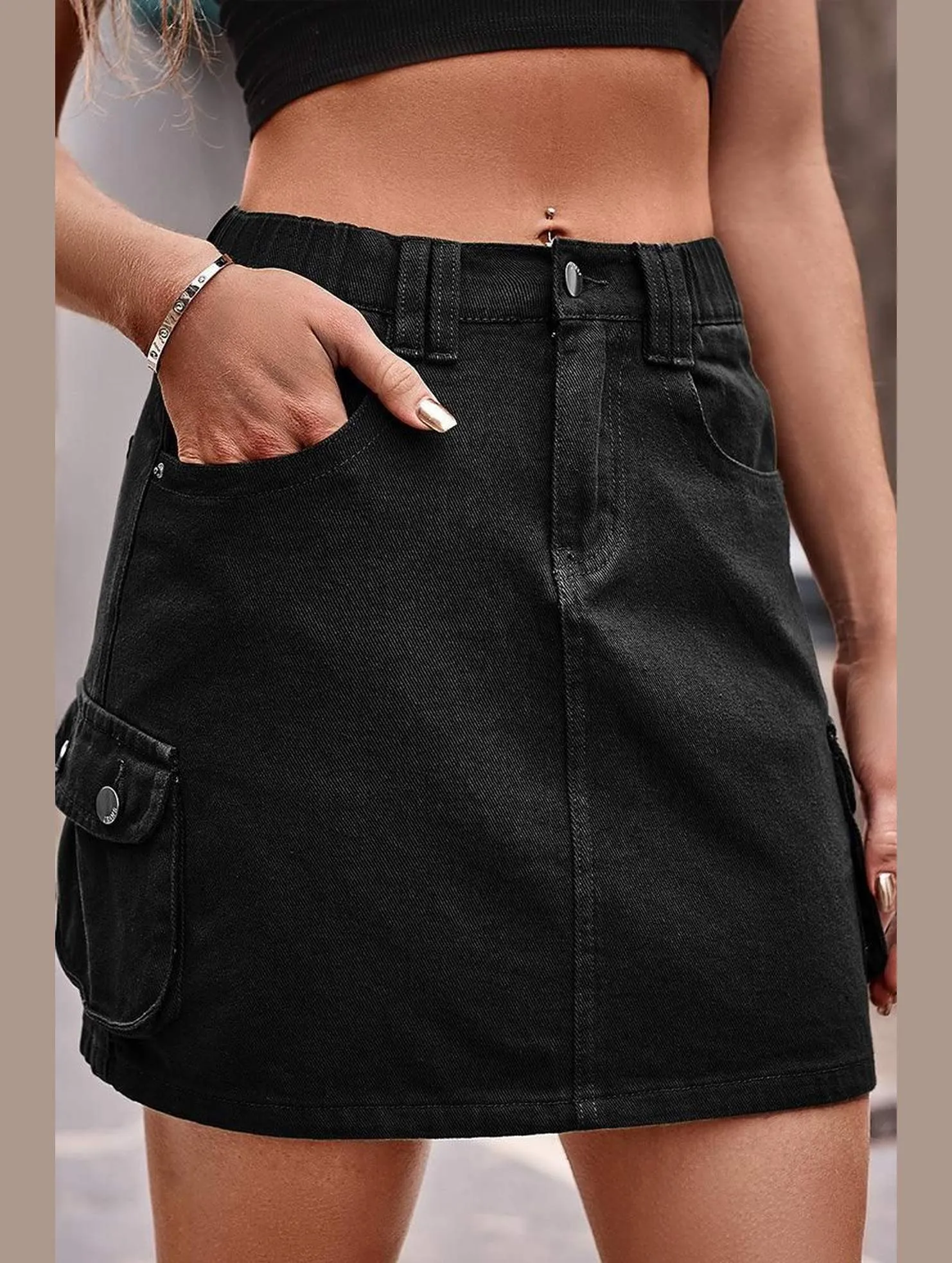 Flex Movement Chilly Weather SIDE MINI POCKET ELASTIC WAIST CASUAL CARGO SKIRT