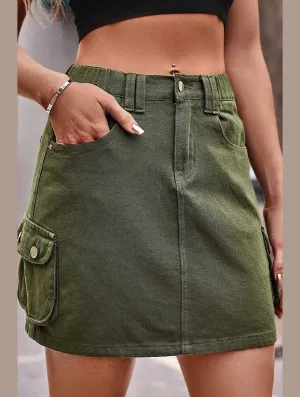 SoftLining No Pinch SIDE MINI POCKET ELASTIC WAIST CASUAL CARGO SKIRT