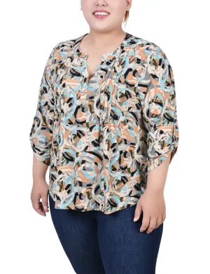 Plus Size 3/4 Roll Tab Pullover Top Sporty Blouse