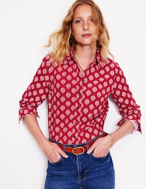 Sienna Cord Shirt-Rythmic Red, Ornate Stamp SublimatedPrint