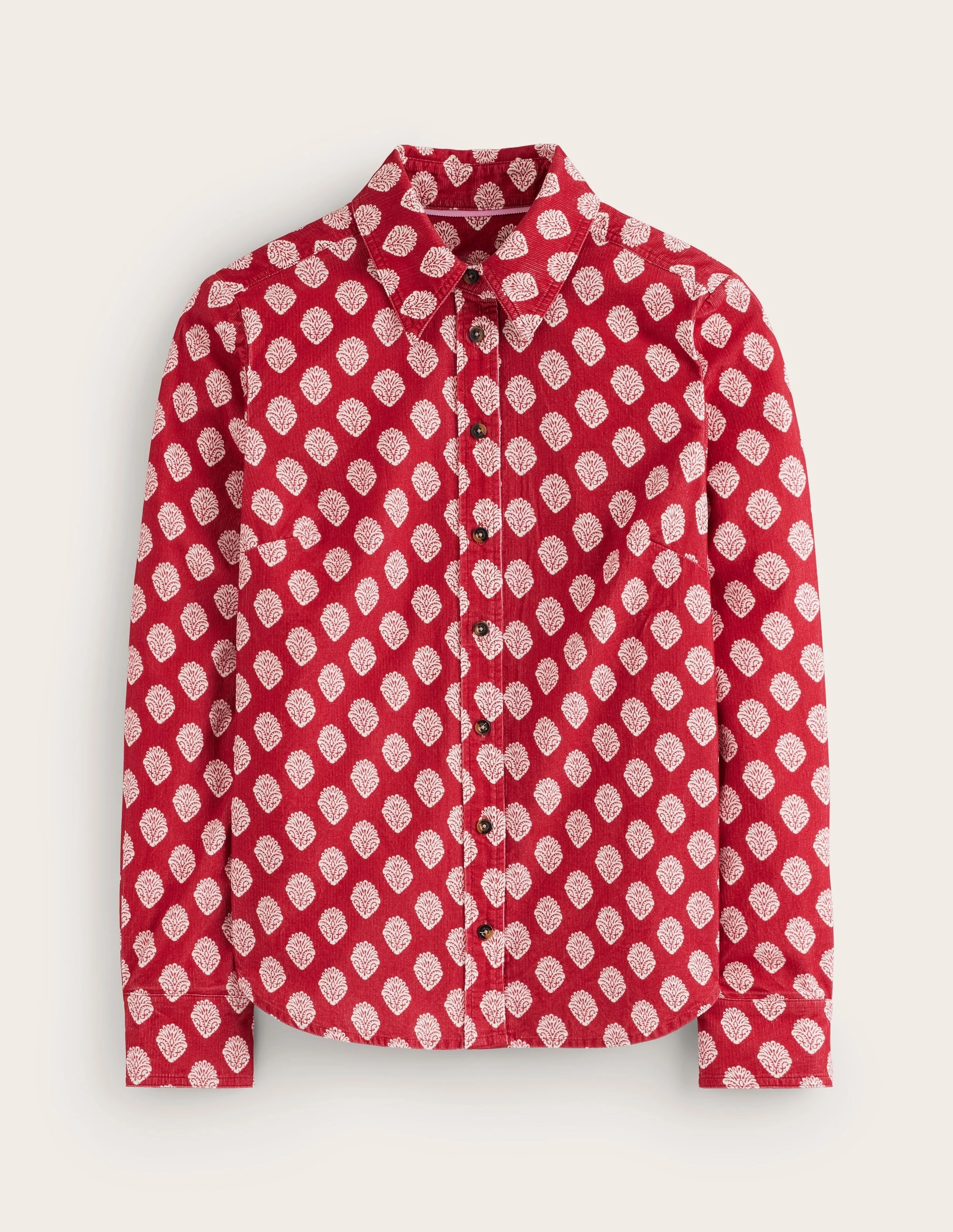 MultiPocket Configuration Sienna Cord Shirt-Rythmic Red, Ornate Stamp