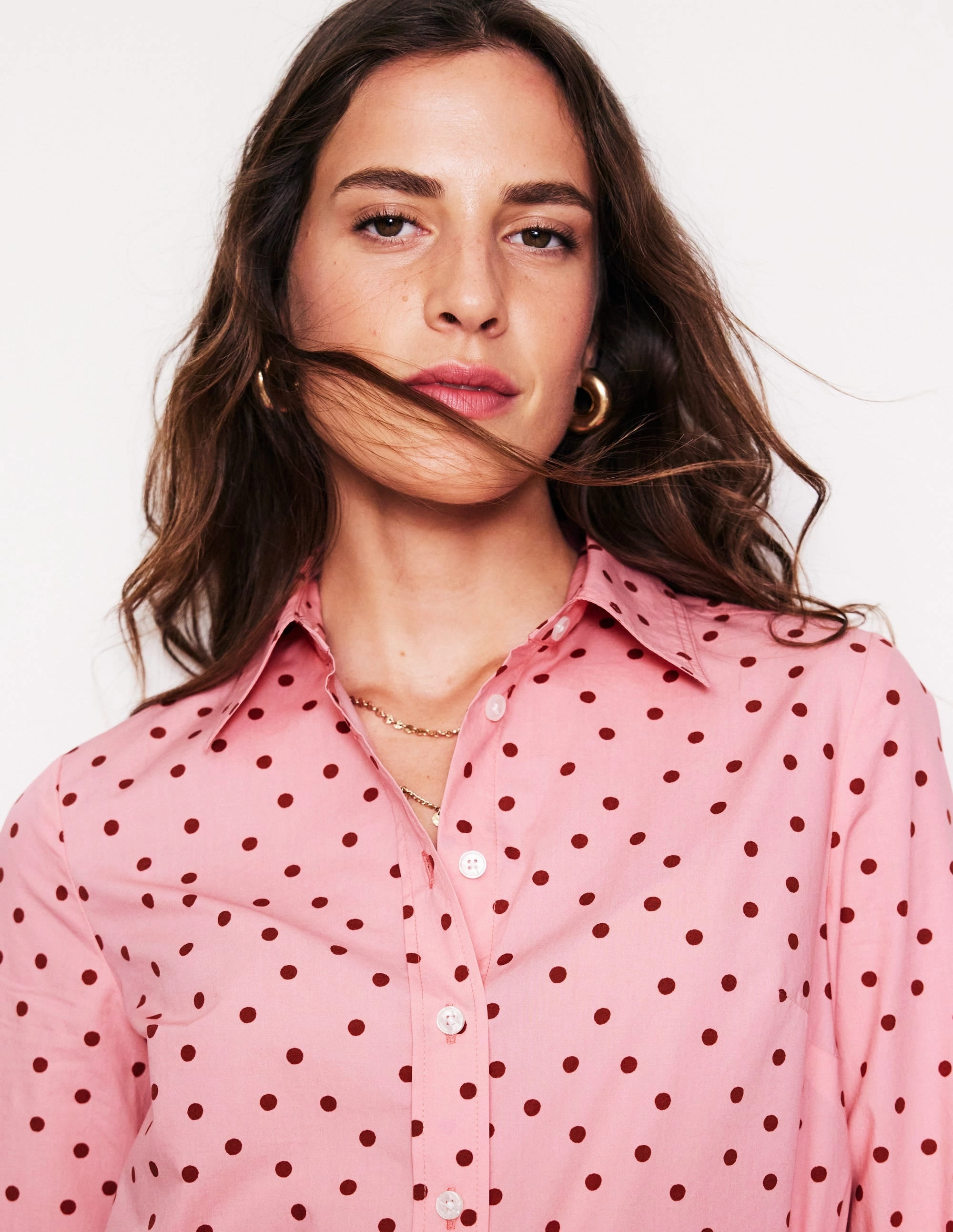 Sienna Cotton Shirt-Almond Pink, Sparse Spot HighNeckCut EcoFriendly Material