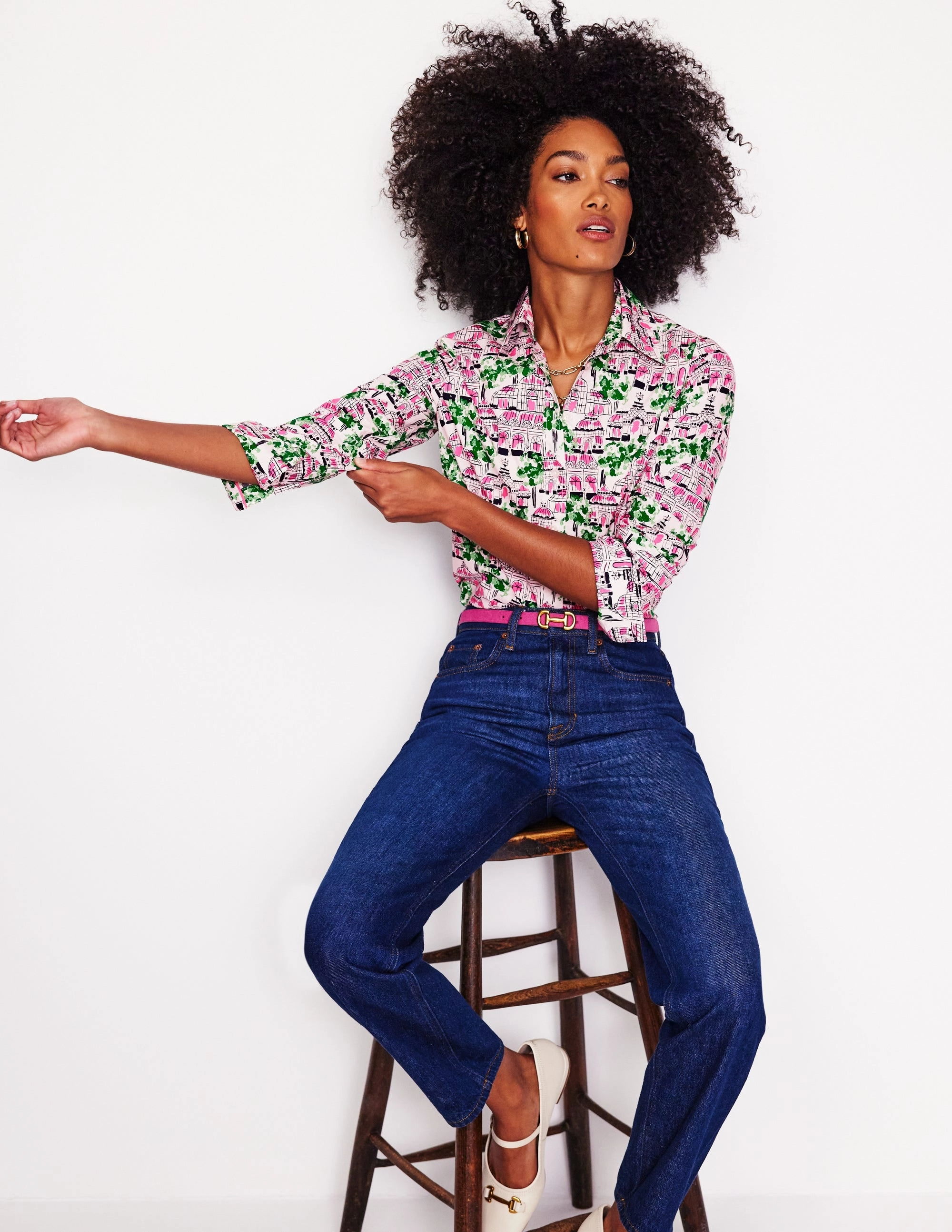 Denim Shirt Sienna Cotton Shirt-Ivory, Botanical Greenhouse