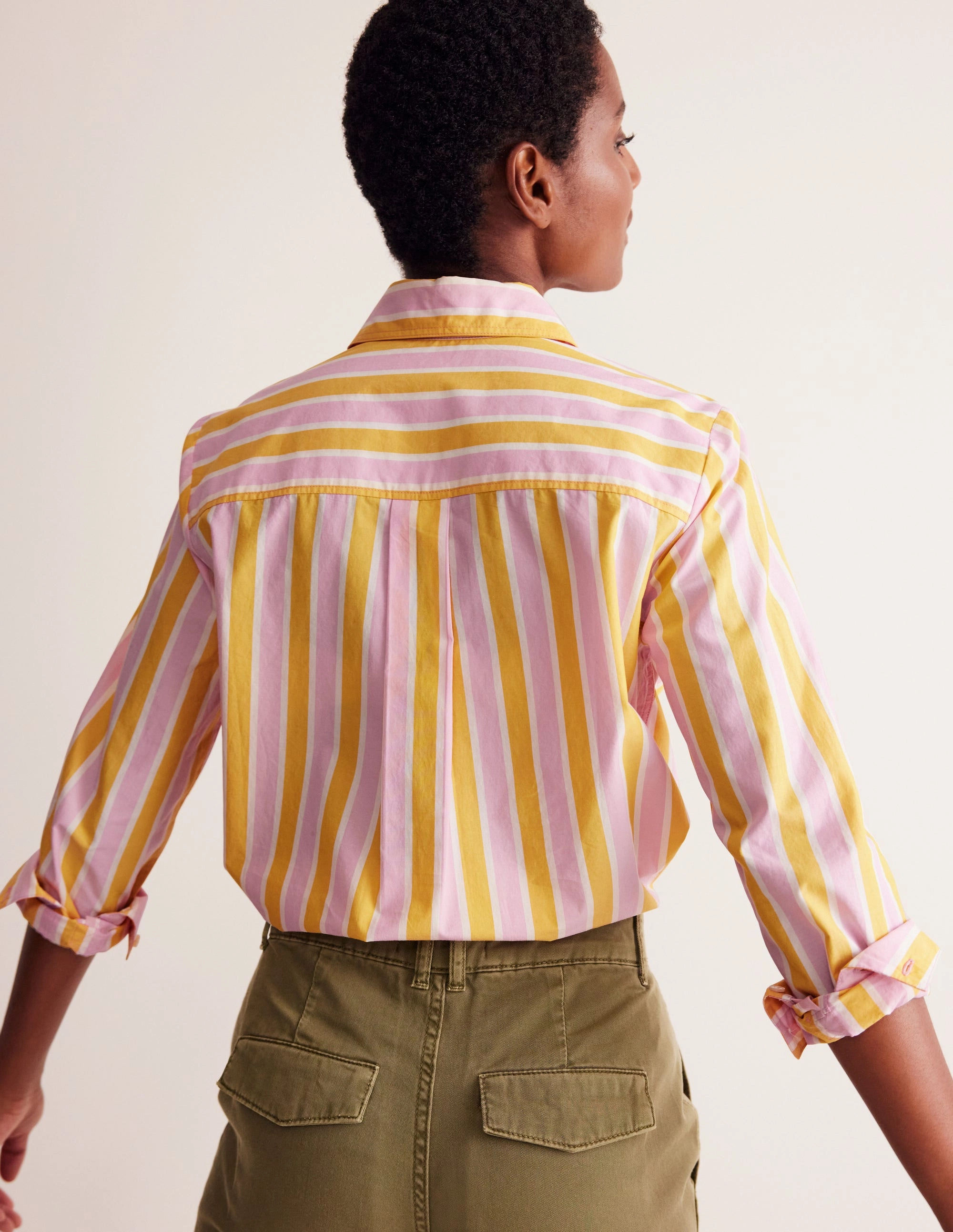 OrganicCotton Sienna Cotton Shirt-Mauve and  Yellow Stripe