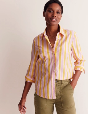 Casual Tee Sienna Cotton Shirt-Mauve and  Yellow Stripe