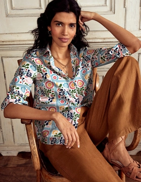 FrictionResistant Fabric Bonded Hemline Sienna Cotton Shirt-Multi, Vine Tile