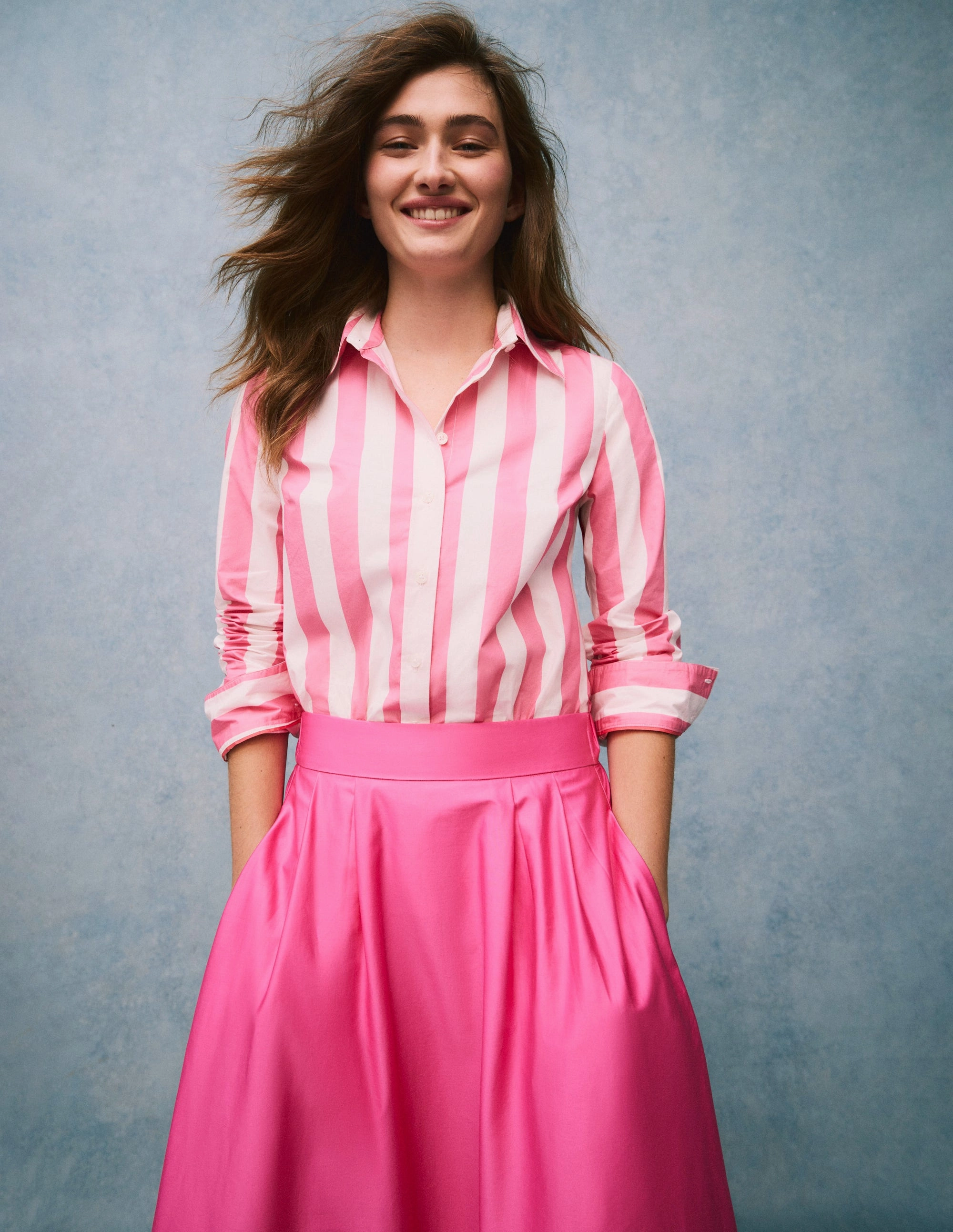 HeatPressedLogos DurableReinforcement Sienna Cotton Shirt-Pink Rose Wide Stripe