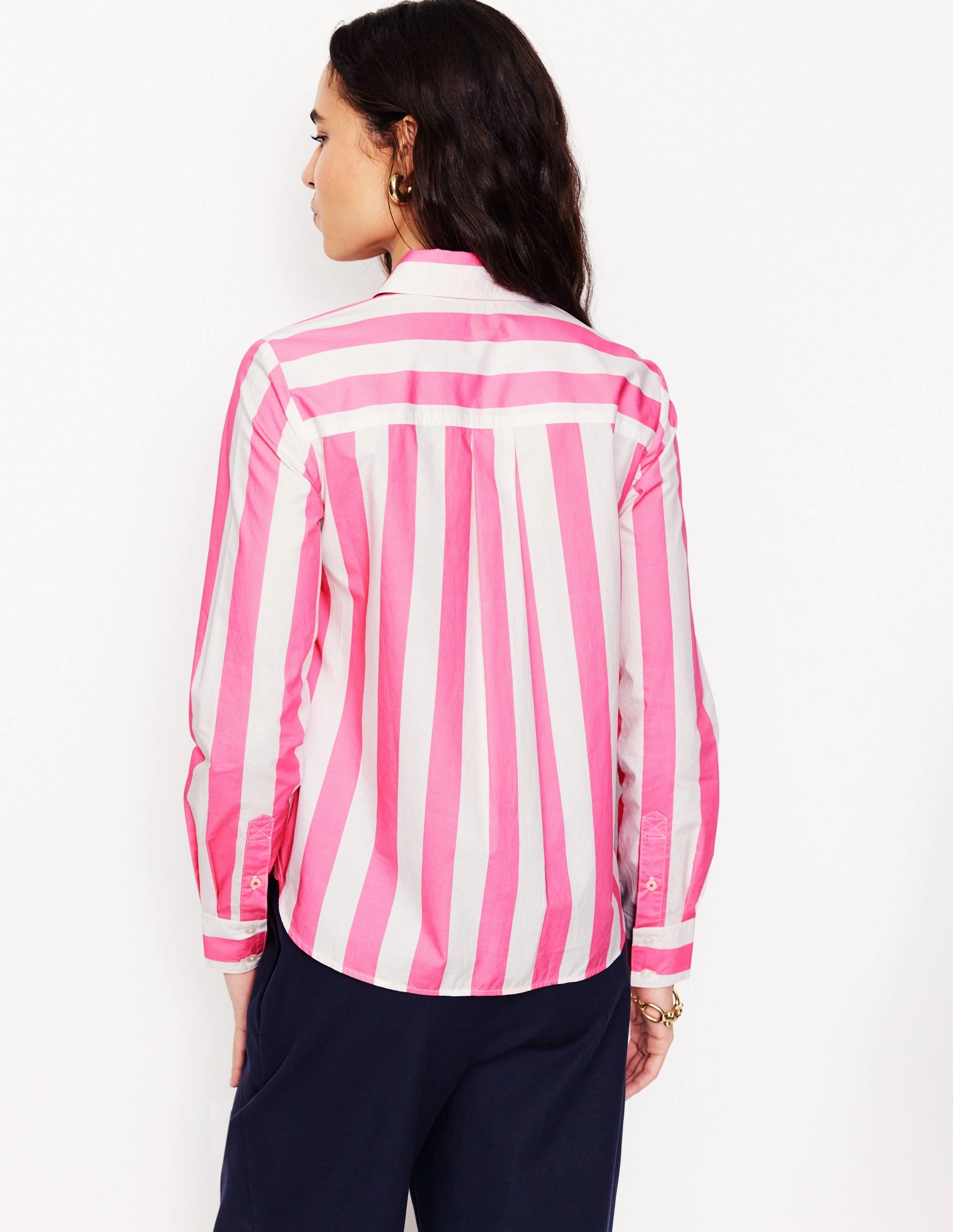 Sienna Cotton Shirt-Pink Rose Wide Stripe Stylish Hoodie