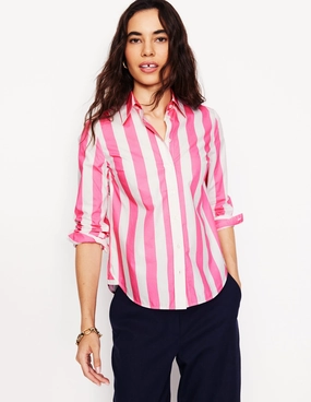 Sienna Cotton Shirt-Pink Rose Wide Stripe Breathable Material Comfort Cushion Neckline
