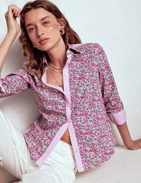 Sienna Cotton Shirt-Pop Pansy, Apple Blossom Reflective Safety Accents