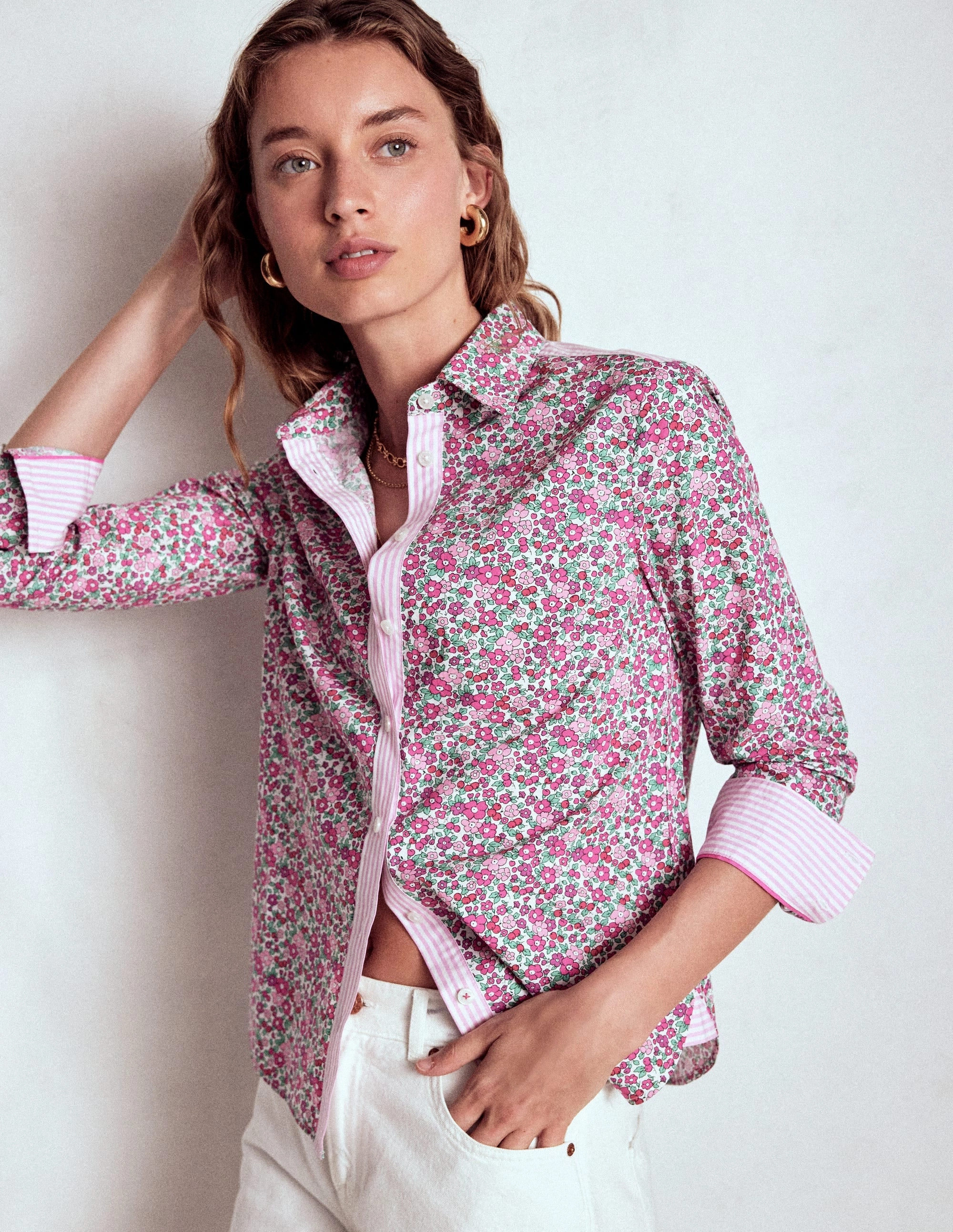 Sienna Cotton Shirt-Pop Pansy, Apple Blossom SublimatedPrint