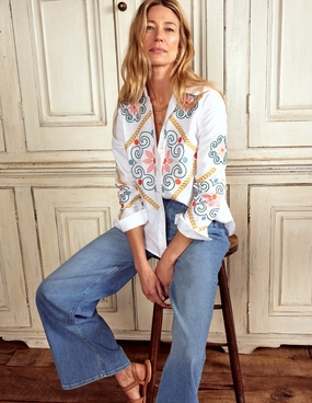 Sienna Embroidered Linen Shirt-White Anti Odor Treatment