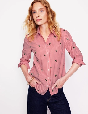 Sienna Interest Cotton Shirt-Holly, Red Stripe Lightweight Layering Option