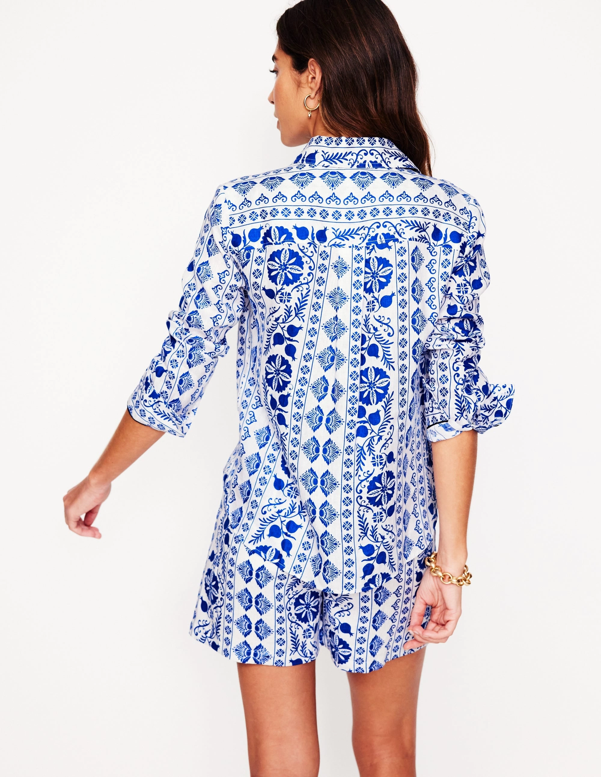 Sienna Linen Shirt-Ivory, Ornate Border stain resistant coating