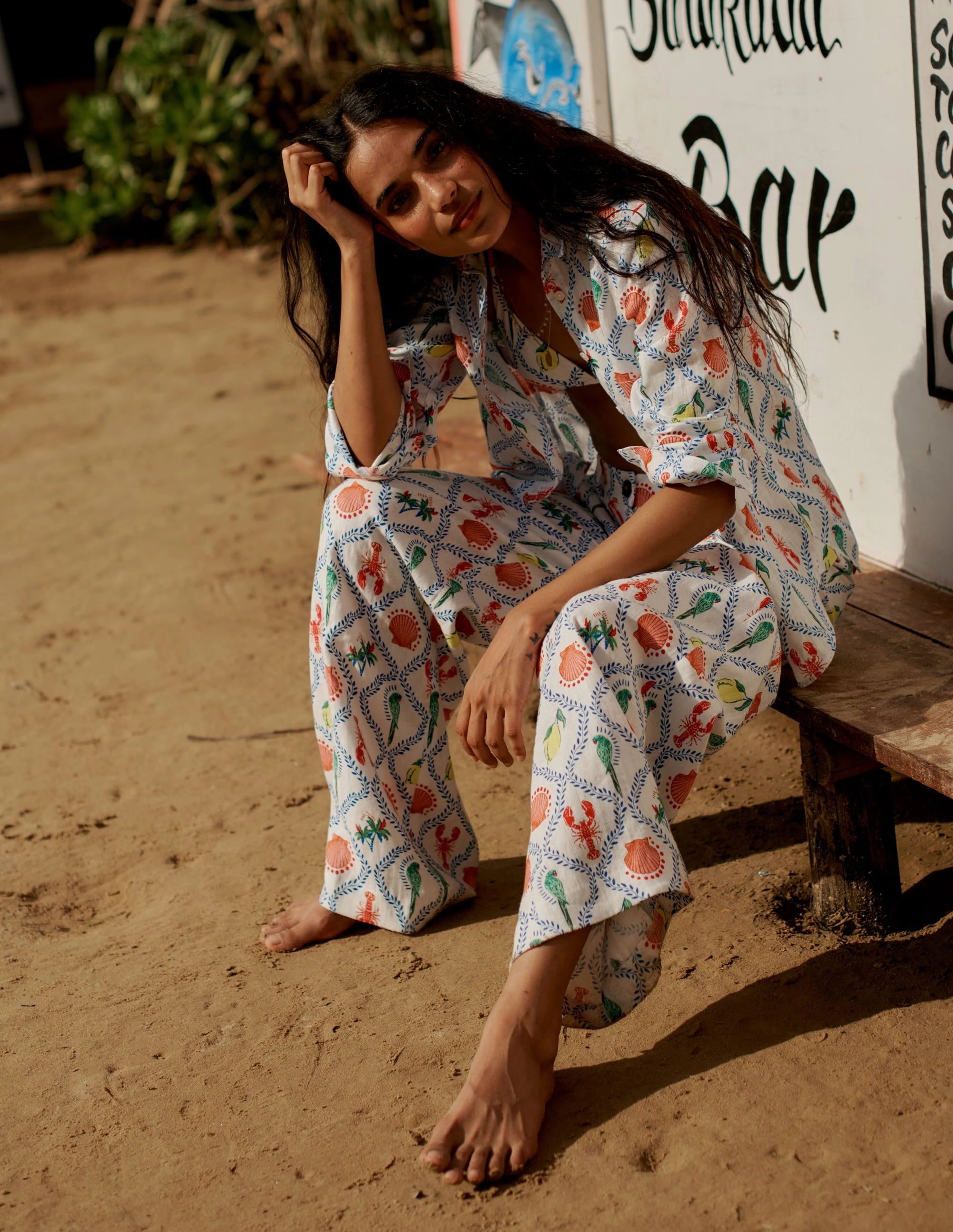 Temperature Regulating Textile Sienna Linen Shirt-Ivory Tropical Bonanza