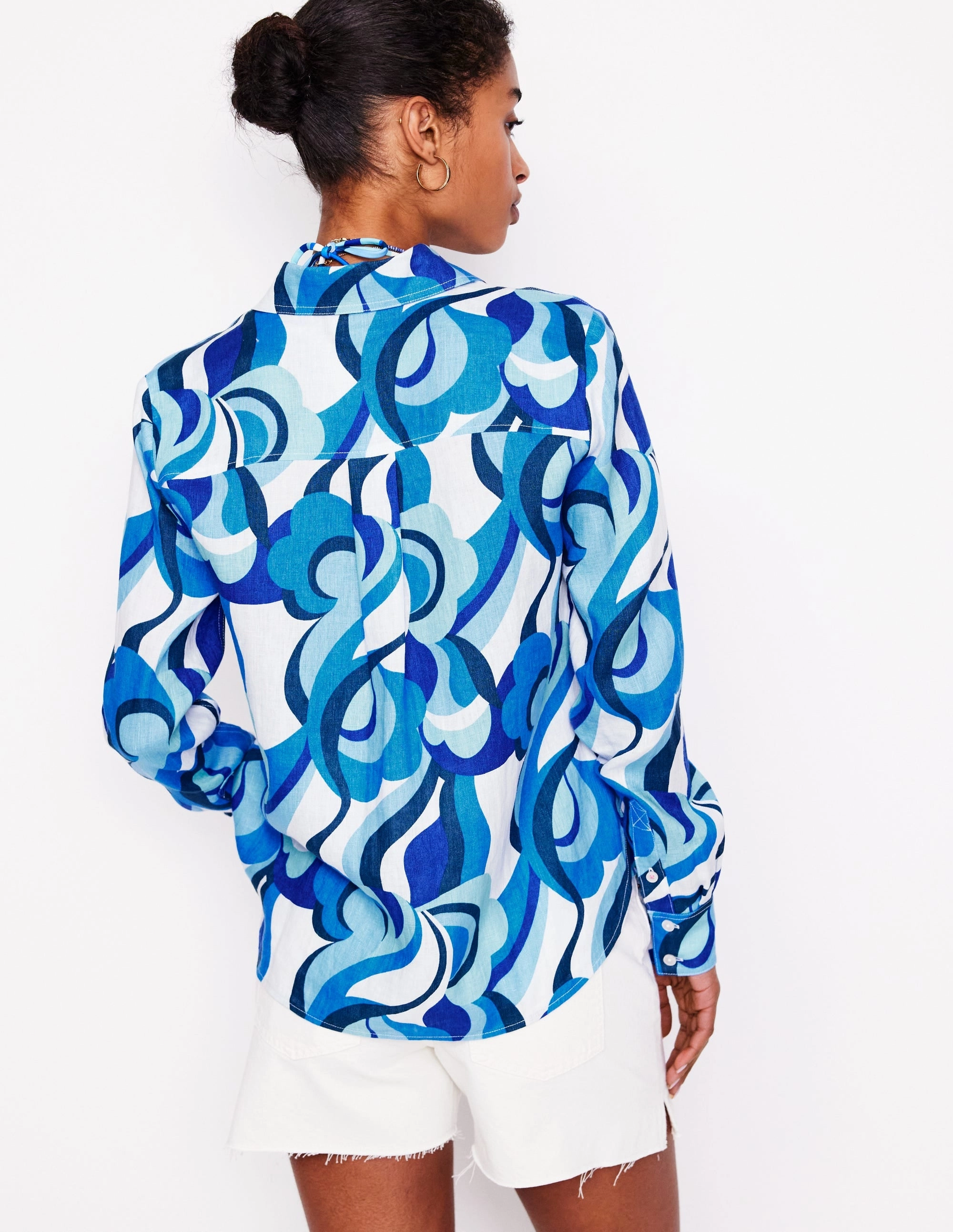 Daily Wear Sienna Linen Shirt-Multi Abstract Swirl