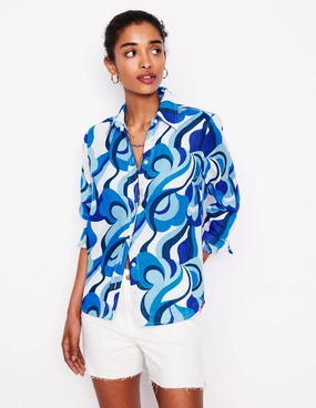 Sienna Linen Shirt-Multi Abstract Swirl Sustainable Manufacturing