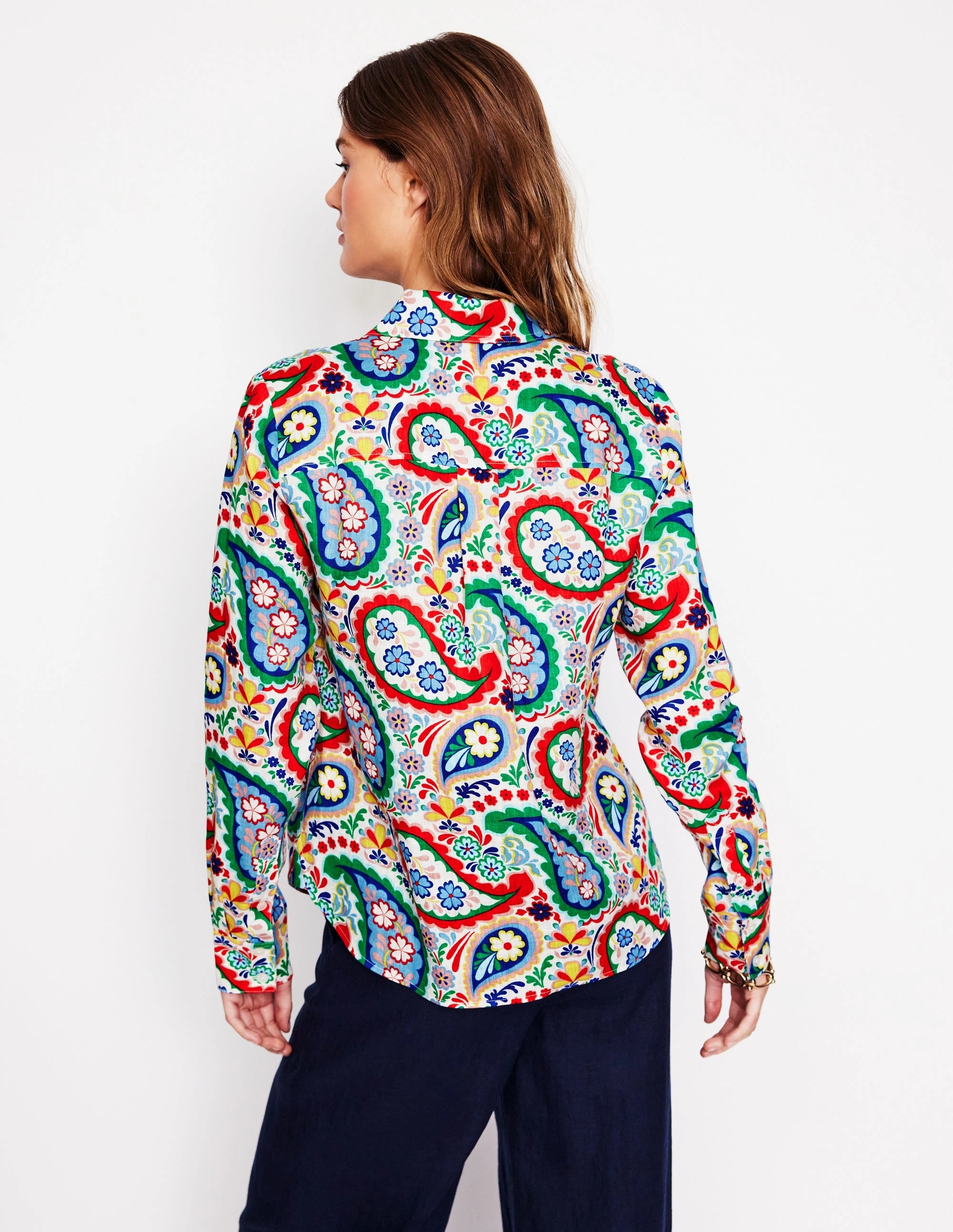 Sienna Linen Shirt-Multi Meadow Paisley Bohemian style