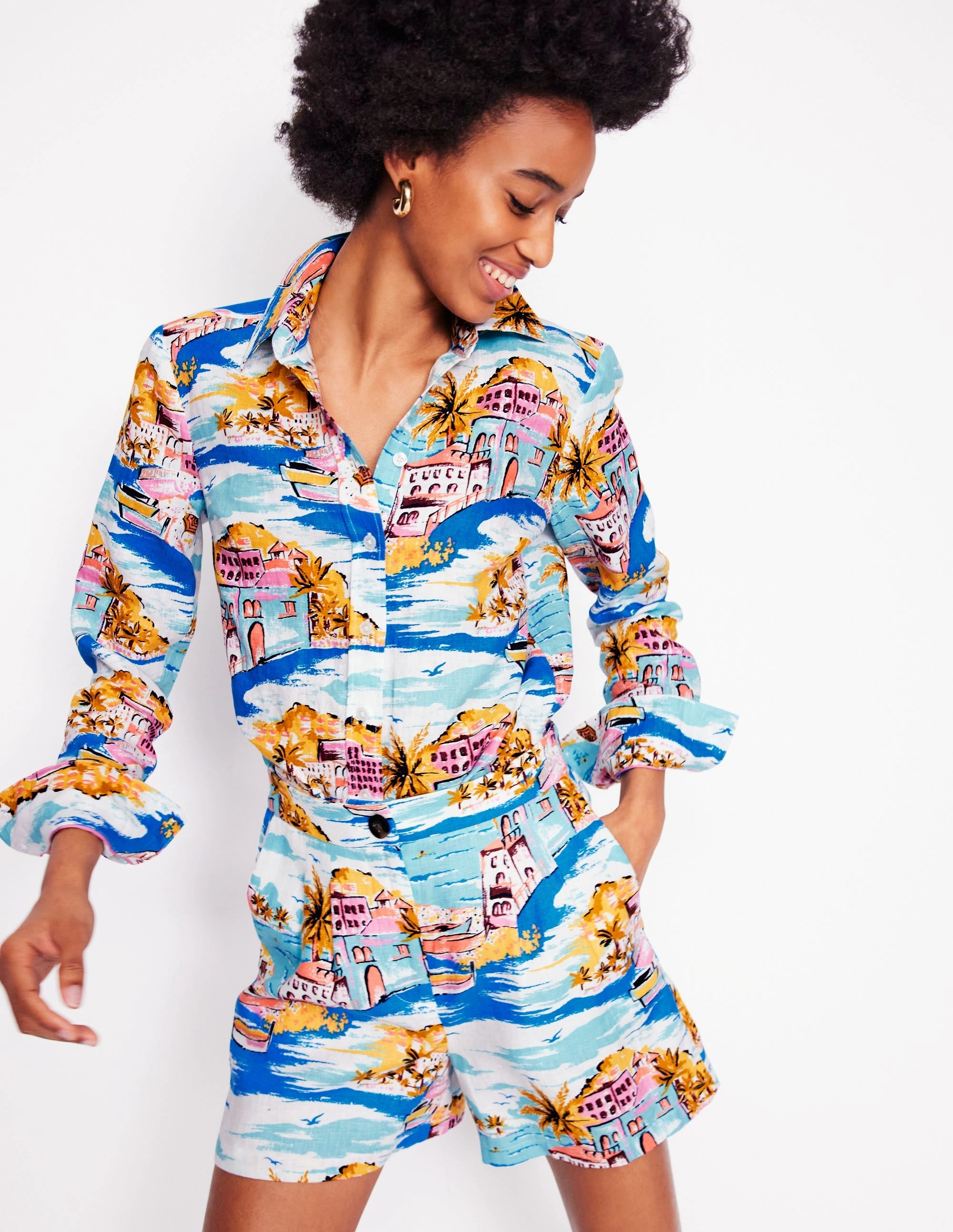 Sienna Linen Shirt-Multi, Paradise Bay Layered Collar Design