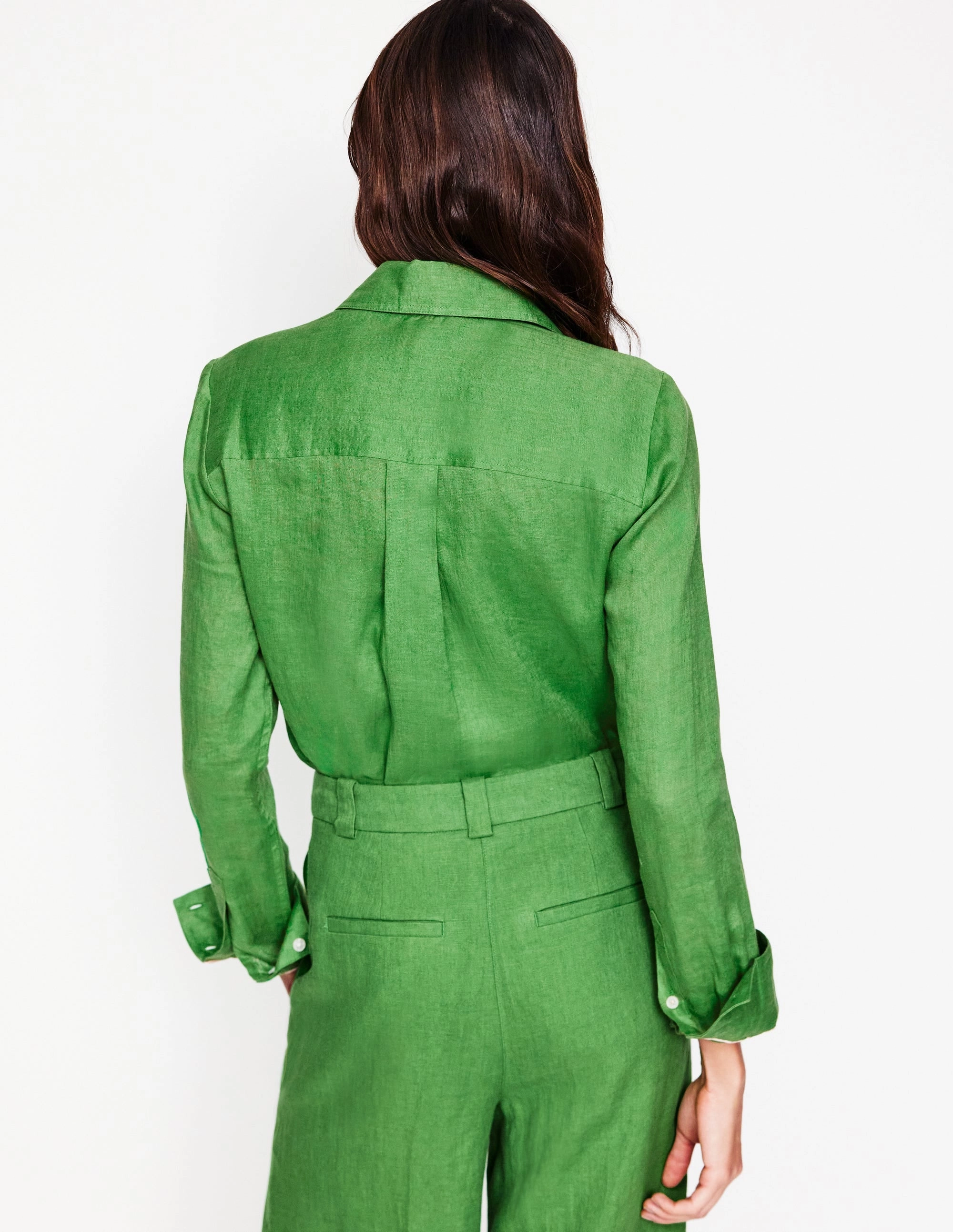 Sienna Linen Shirt-Paradise Green BondedSeamTechnology GarmentWashed Texture