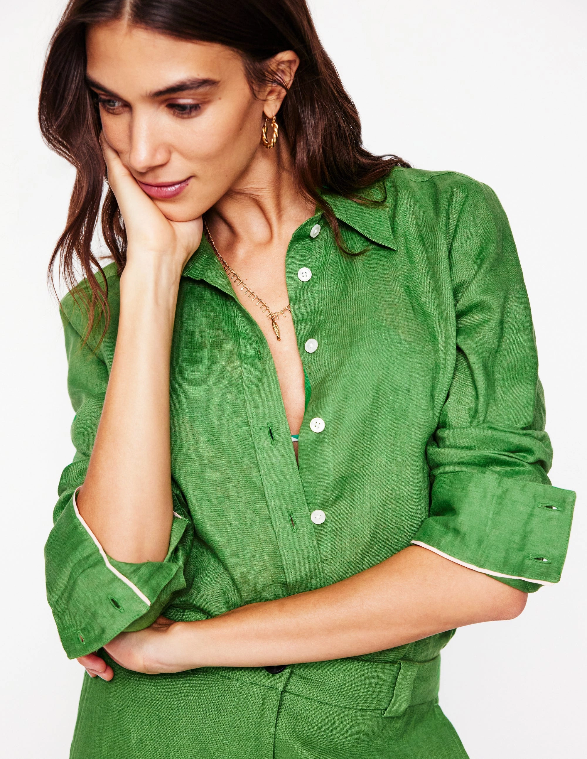 Sienna Linen Shirt-Paradise Green NonIrritating Stitching