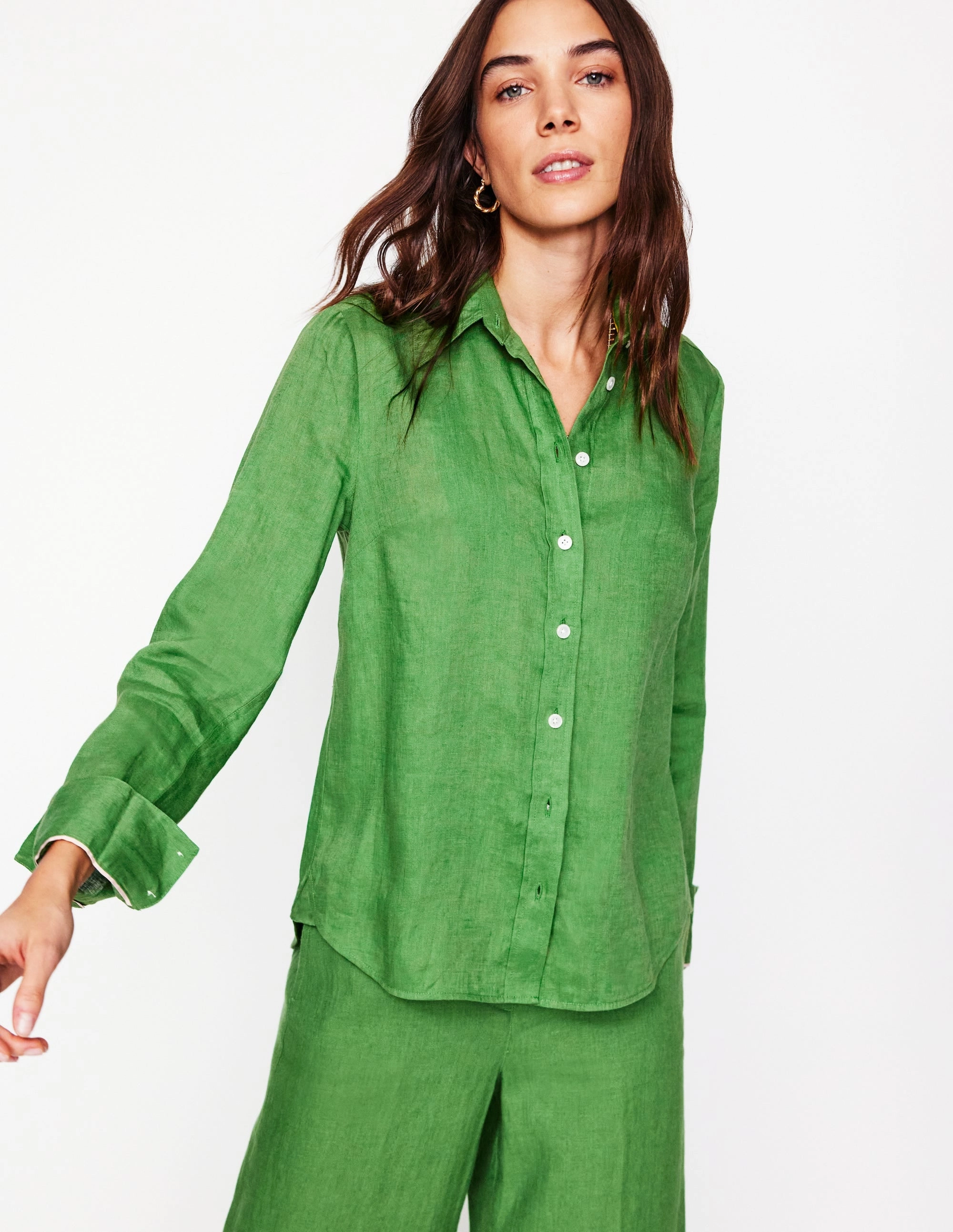 Sienna Linen Shirt-Paradise Green Double Stitched Hems