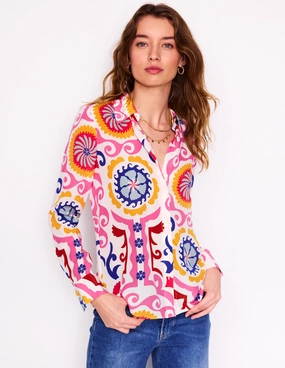 Interlock Weave Sienna Silk Shirt-Multi, Ornamental Wave