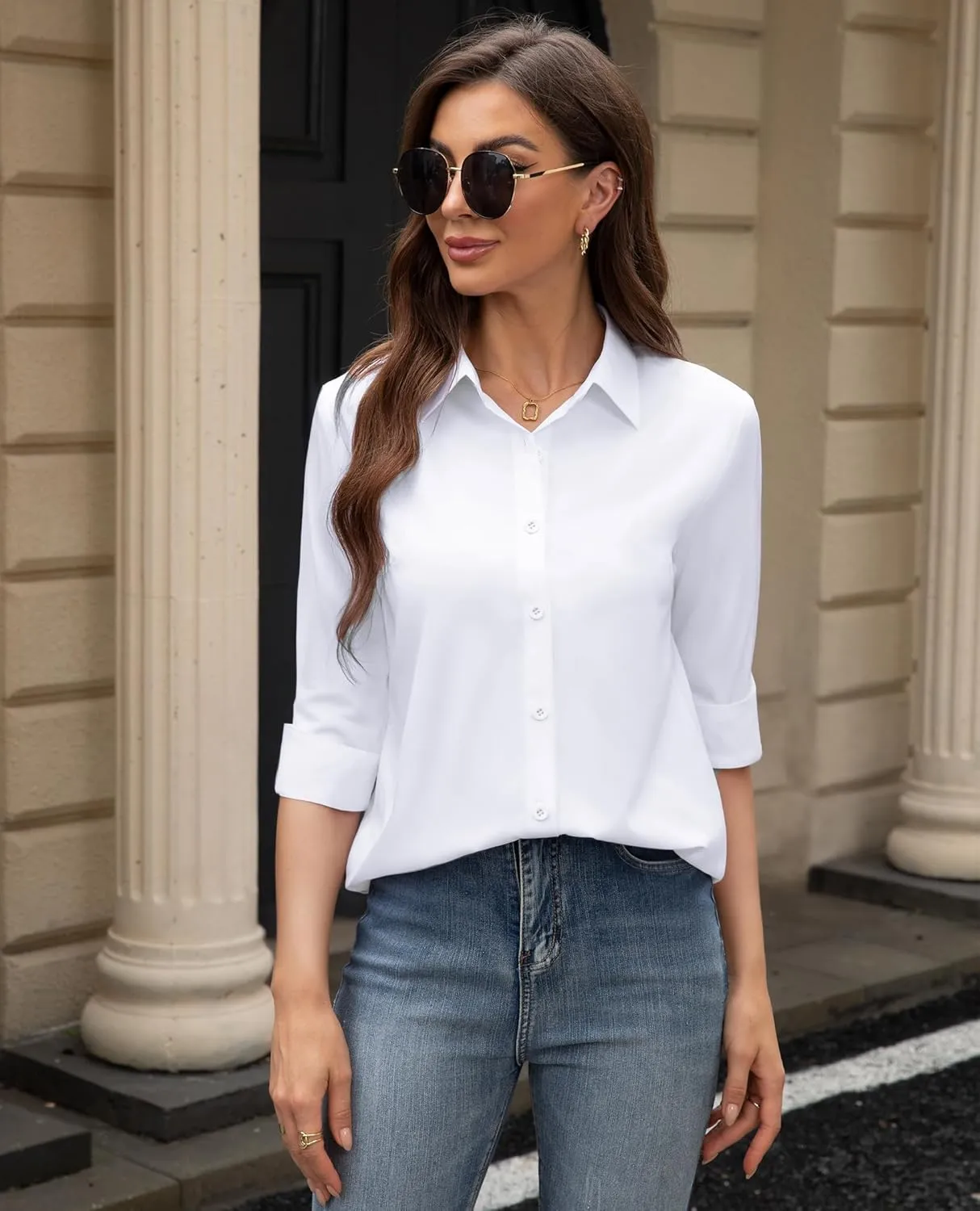 siliteelon Women's Stain Shield Dress Shirts Wrinkle Free Long Sleeve Shirts Solid Work Business Button Down Shirts