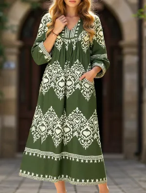 Ethnic style geometric print loose dress Gloss Accent