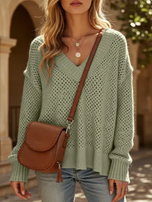 Layered Shoulder CushionedSupport Loose V-neck sweater for women to hide fat