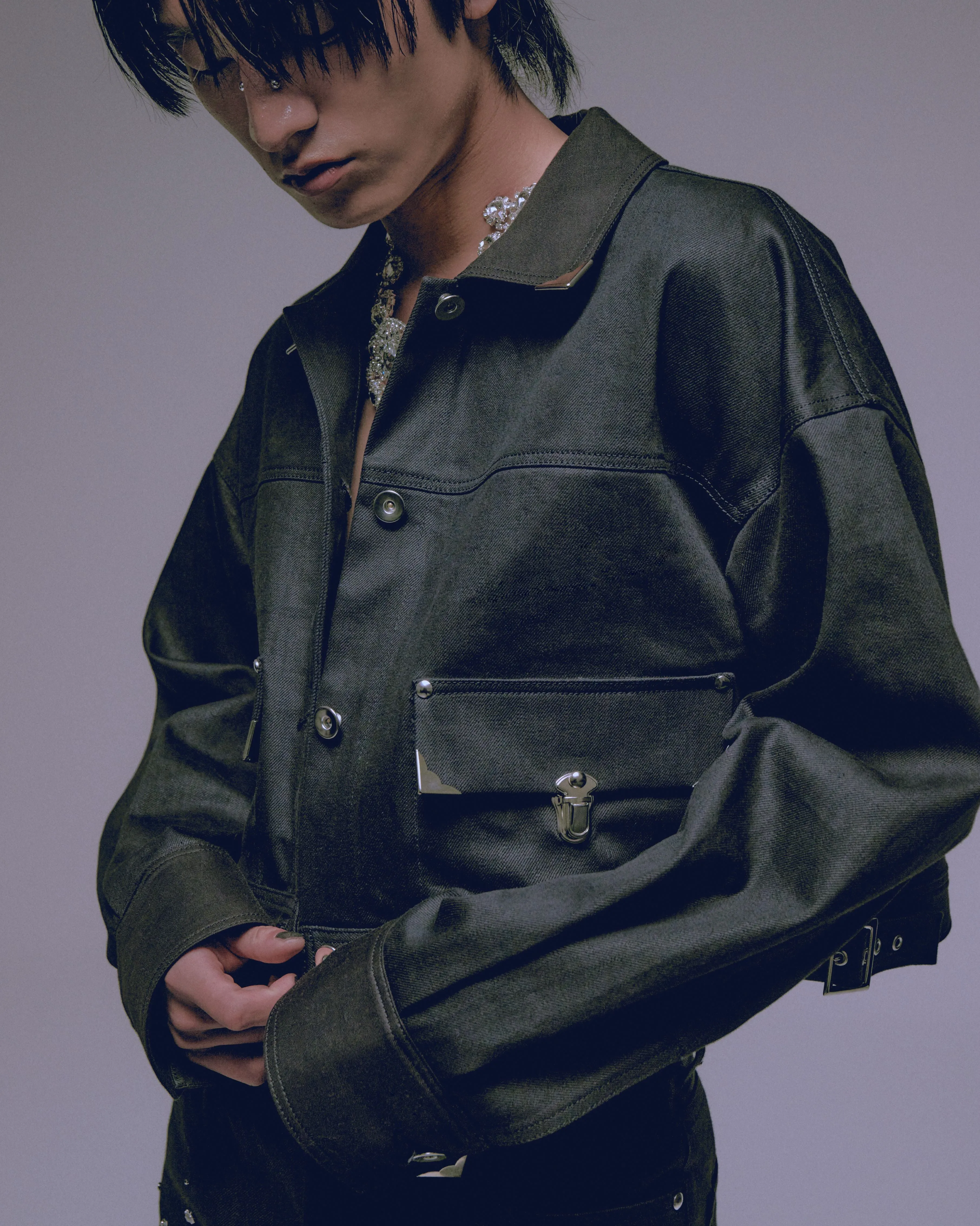 Silver metal black denim jacket【stock】
