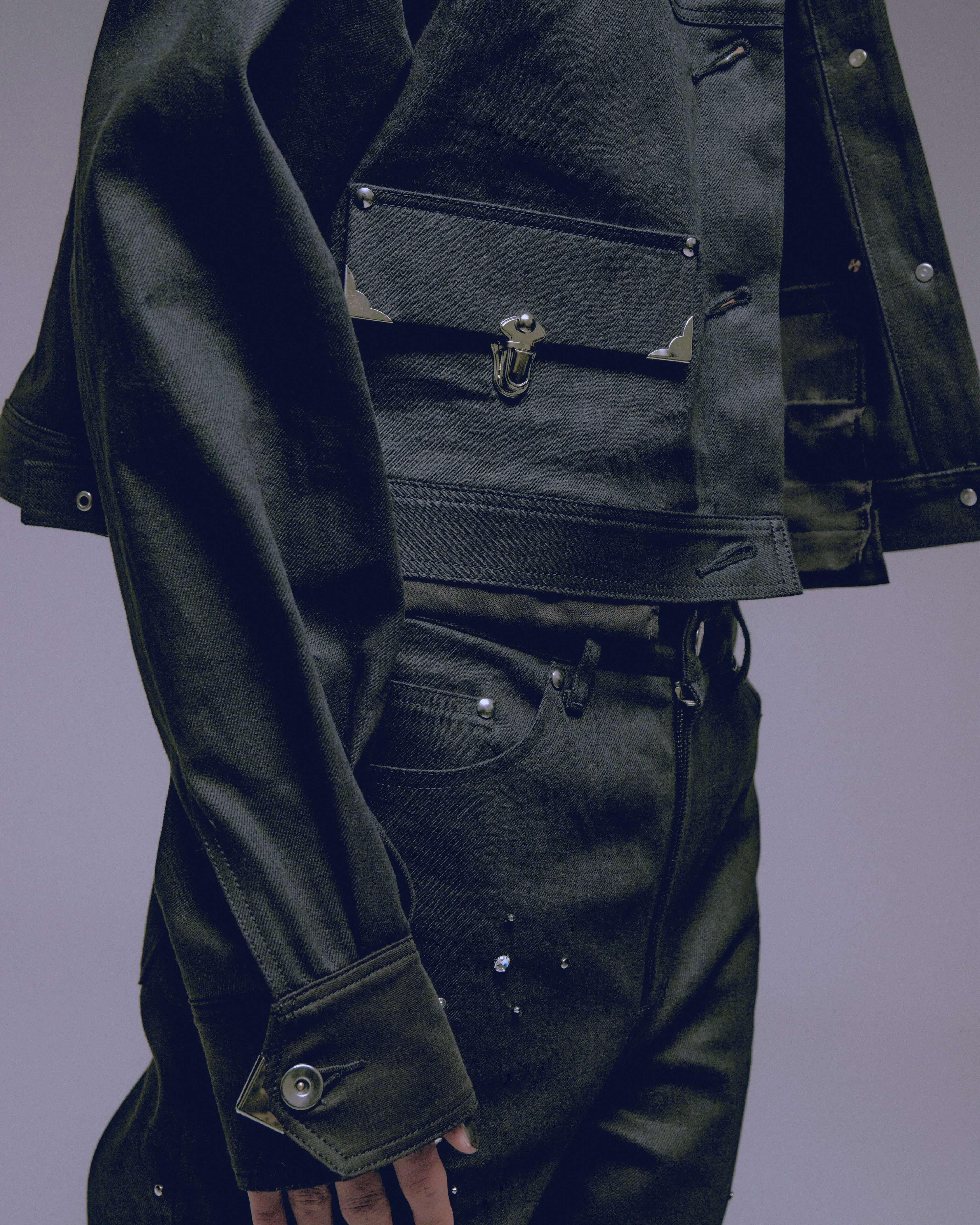 Silver metal black denim jacket【stock】