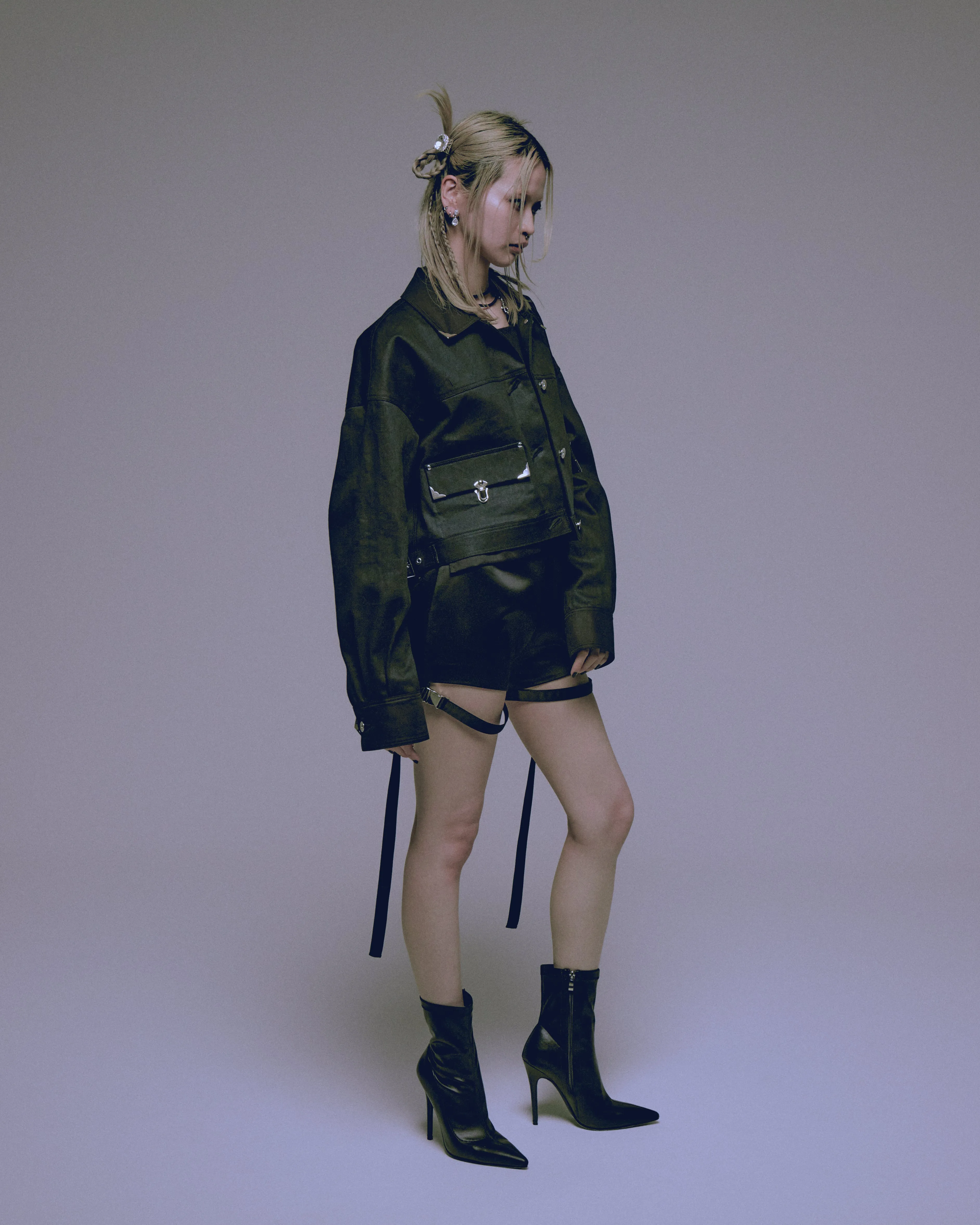 Silver metal black denim jacket【stock】