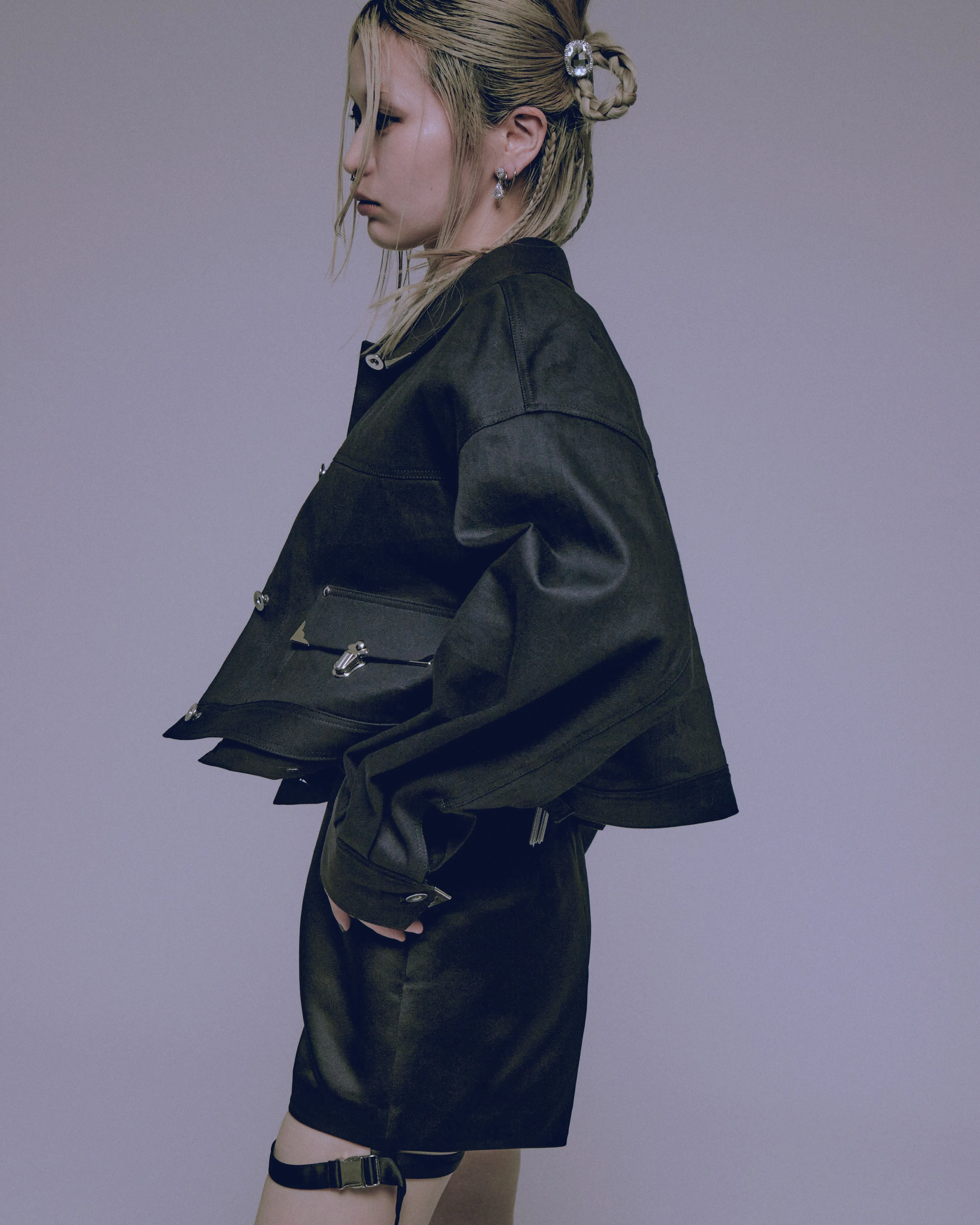 Silver metal black denim jacket【stock】