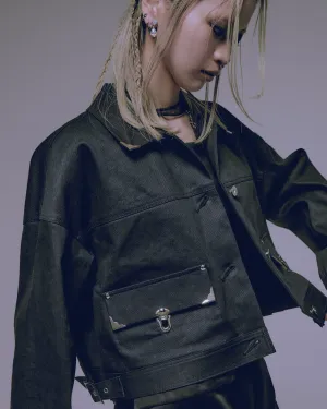 Silver metal black denim jacket【stock】