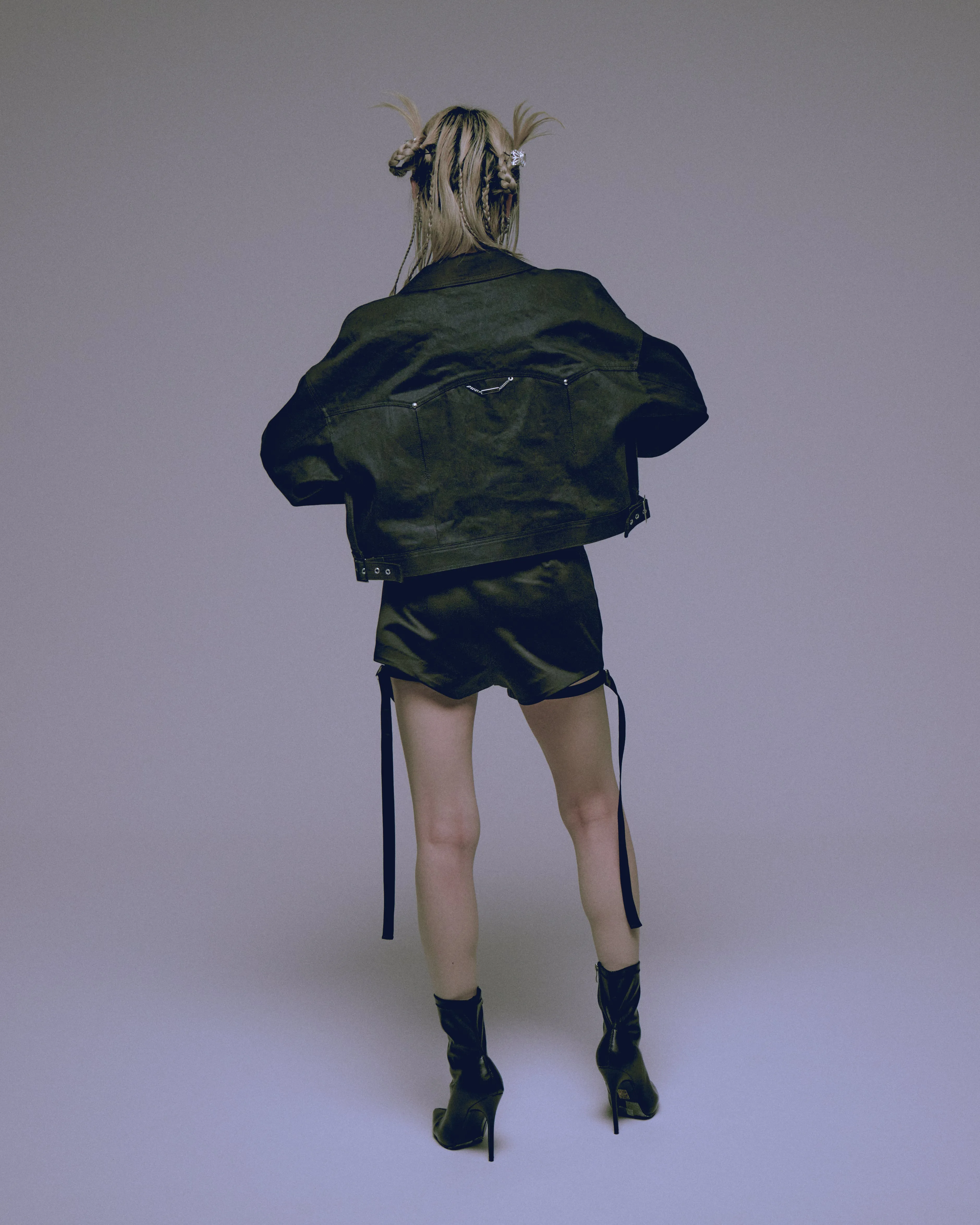 Silver metal black denim jacket【stock】