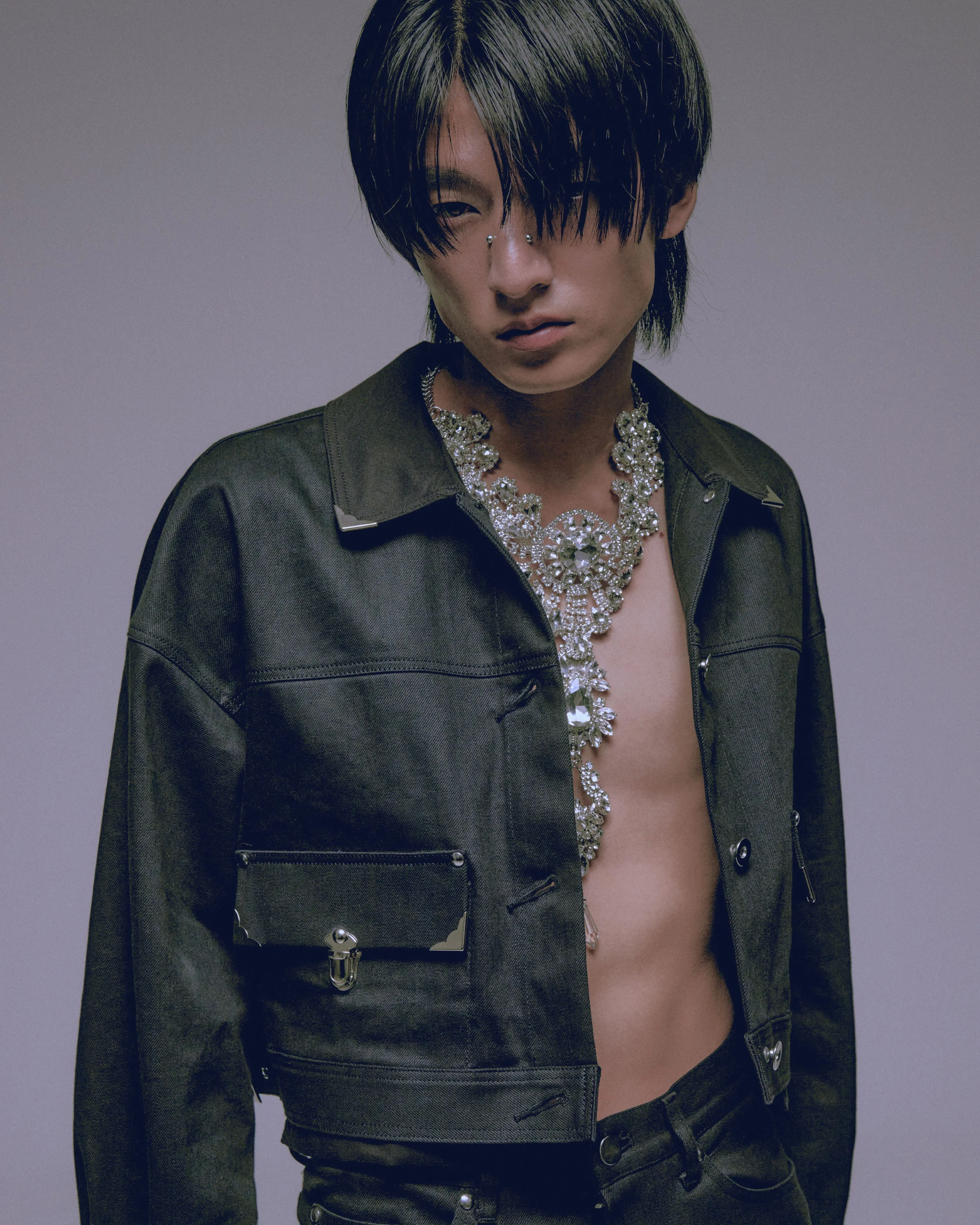 Silver metal black denim jacket【stock】