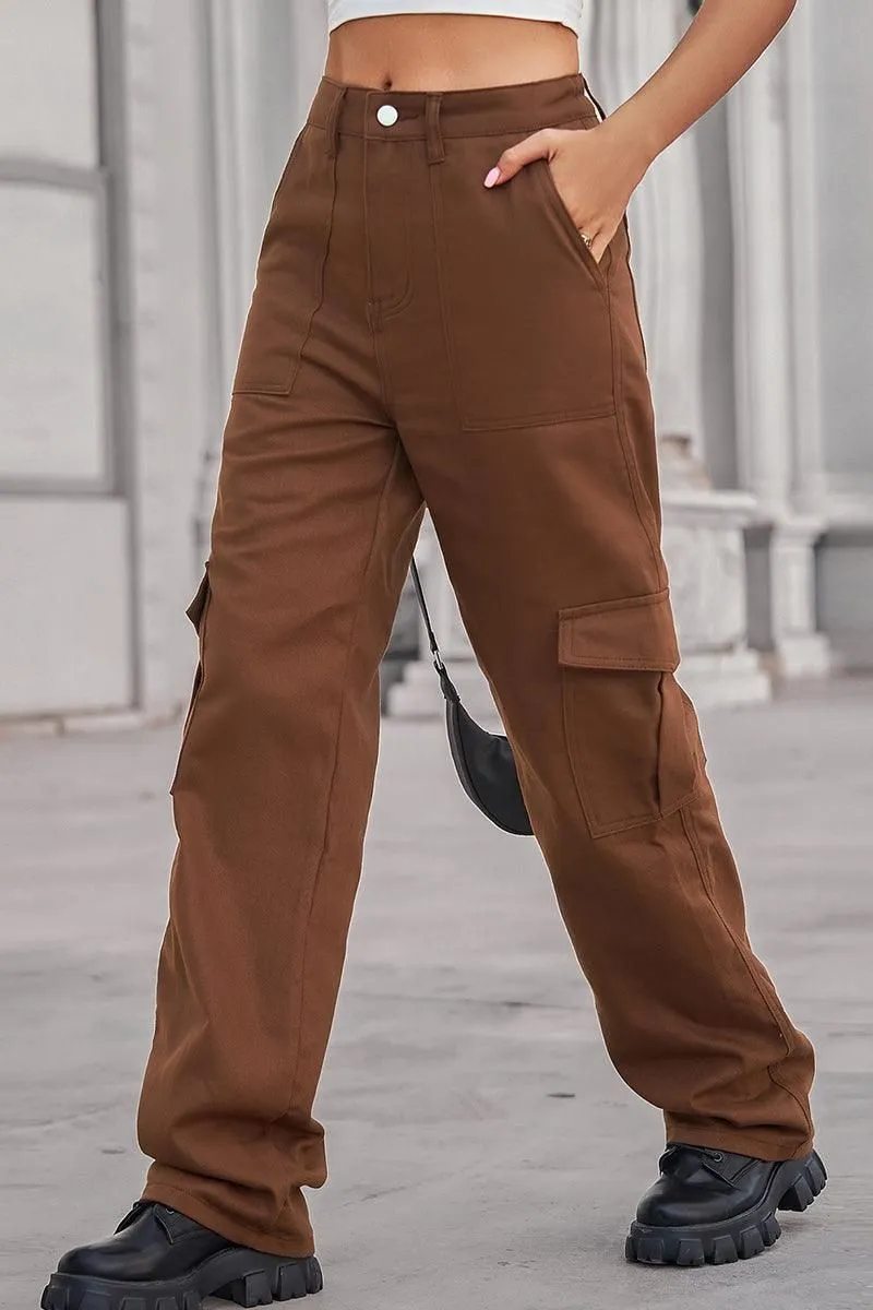 SIMPLE BASIC LONG CARGO PANTS smooth zipper