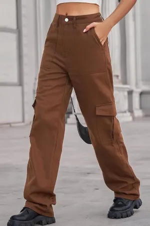 Seamless Design Zip Pocket SIMPLE BASIC LONG CARGO PANTS
