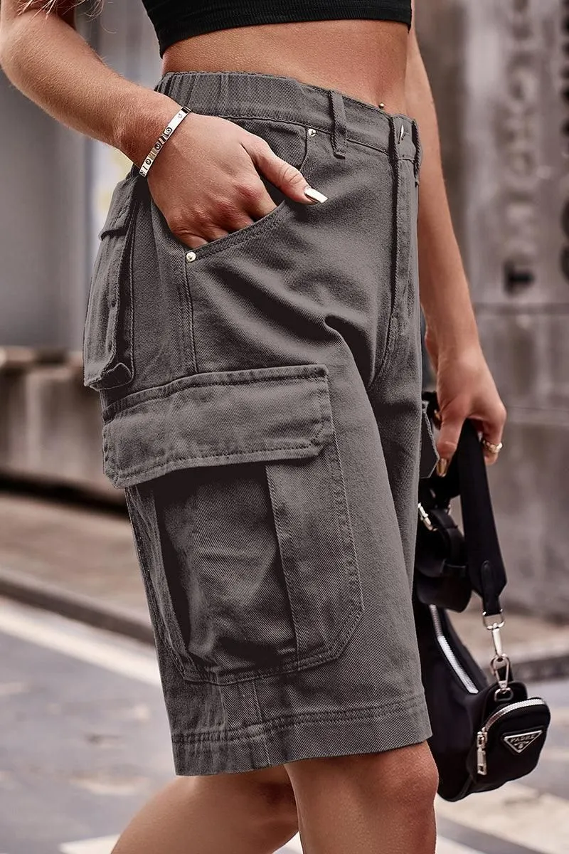 Weekend Wear Quick Layering SIMPLE BIG POCKET MIDI CARGO PANTS