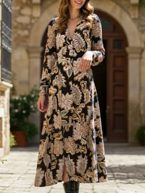 Deep V-neck long-sleeved dress with waist Soul Warm