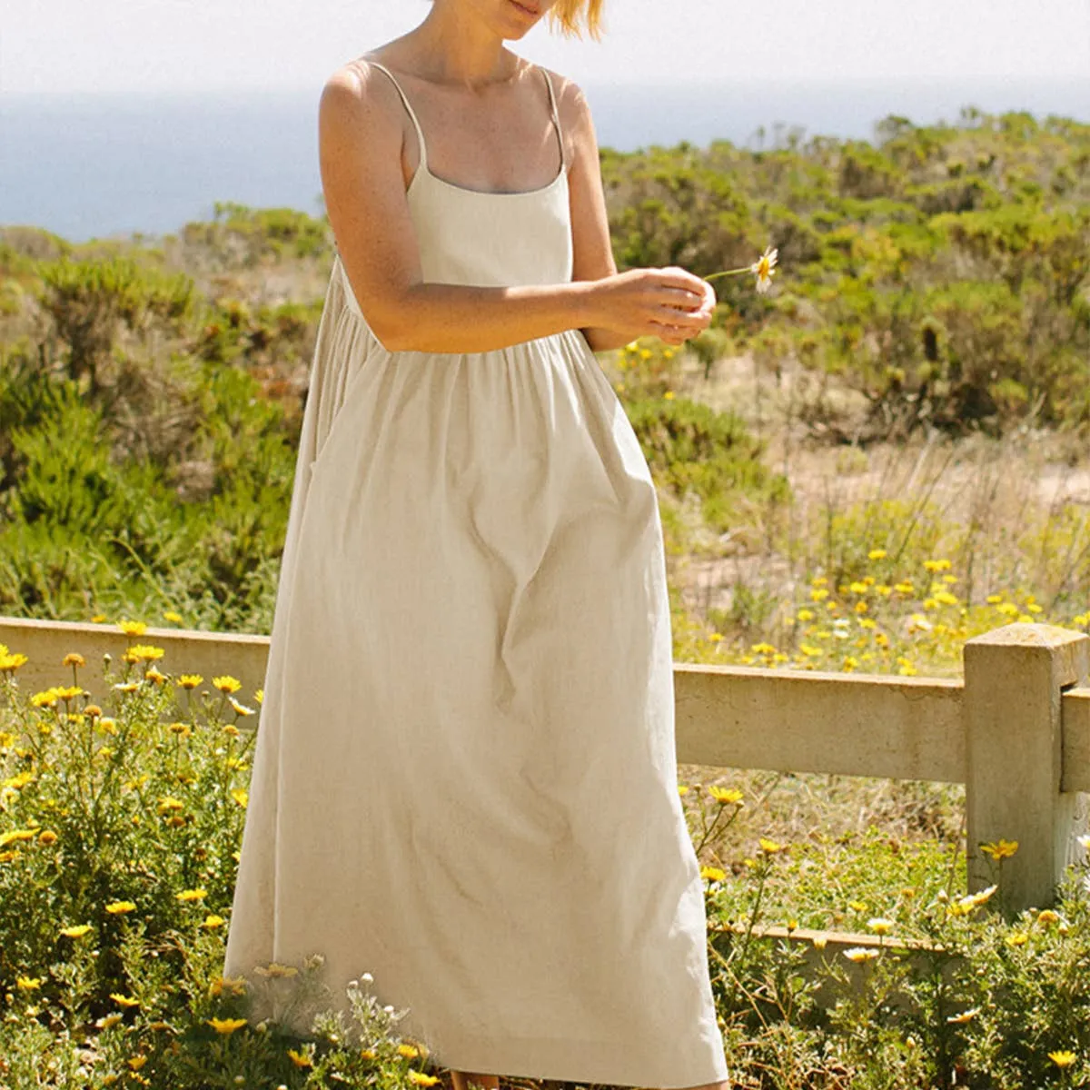 Charming Comfort Timeless Soft COTTON SLIP DRESS WITH LARGE POCKETS_CWDMD2171
