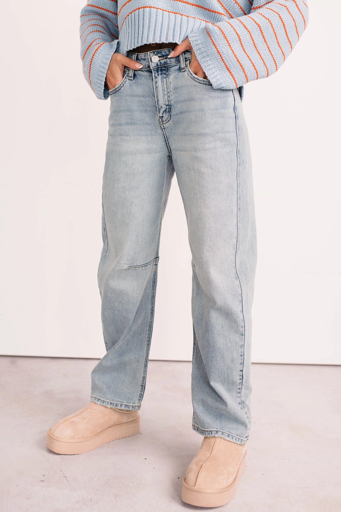 Brock High Rise Barrel Leg Kancan Jeans (Light) RecycledMaterial snag resistant