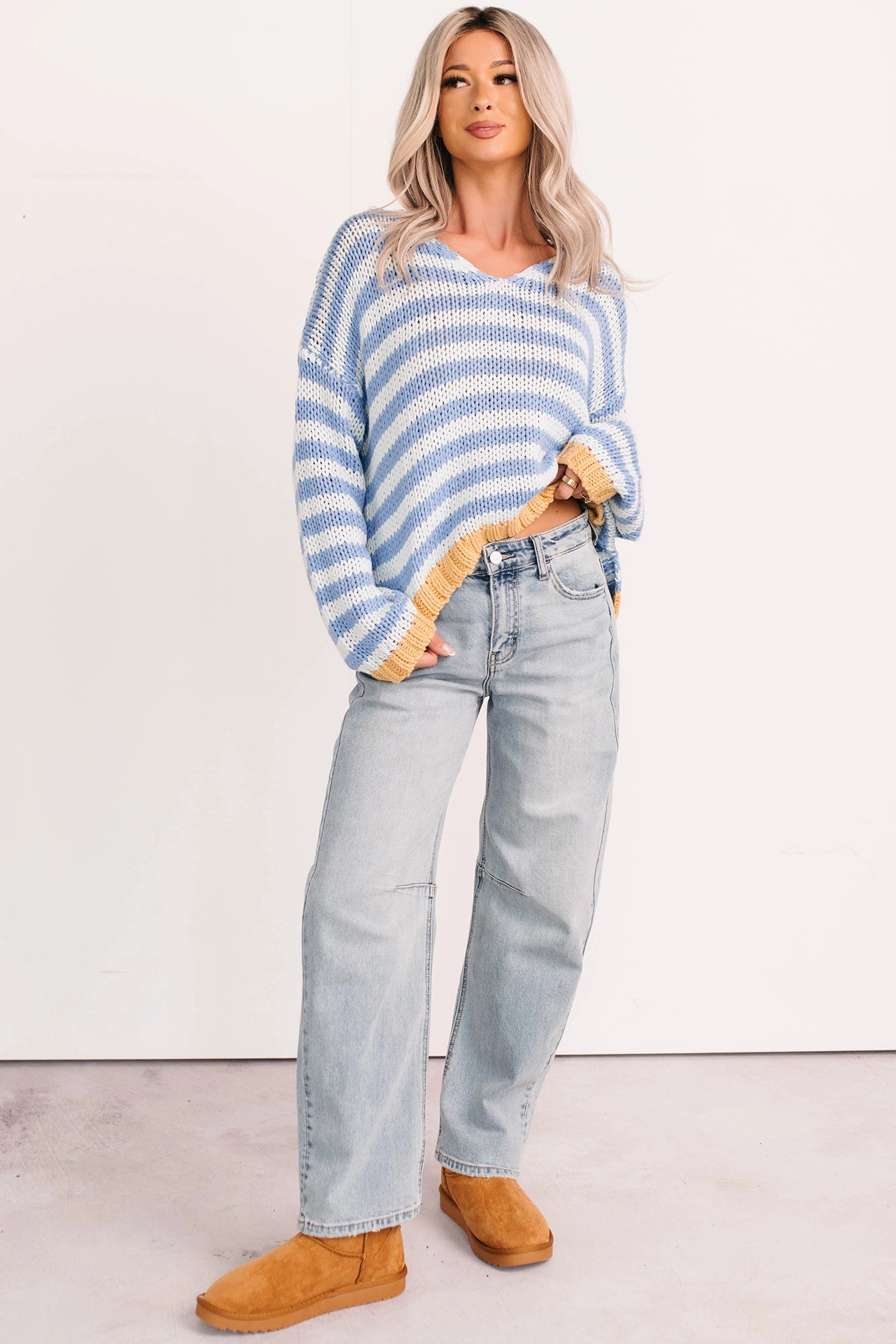 Brock High Rise Barrel Leg Kancan Jeans (Light) Light Coverage