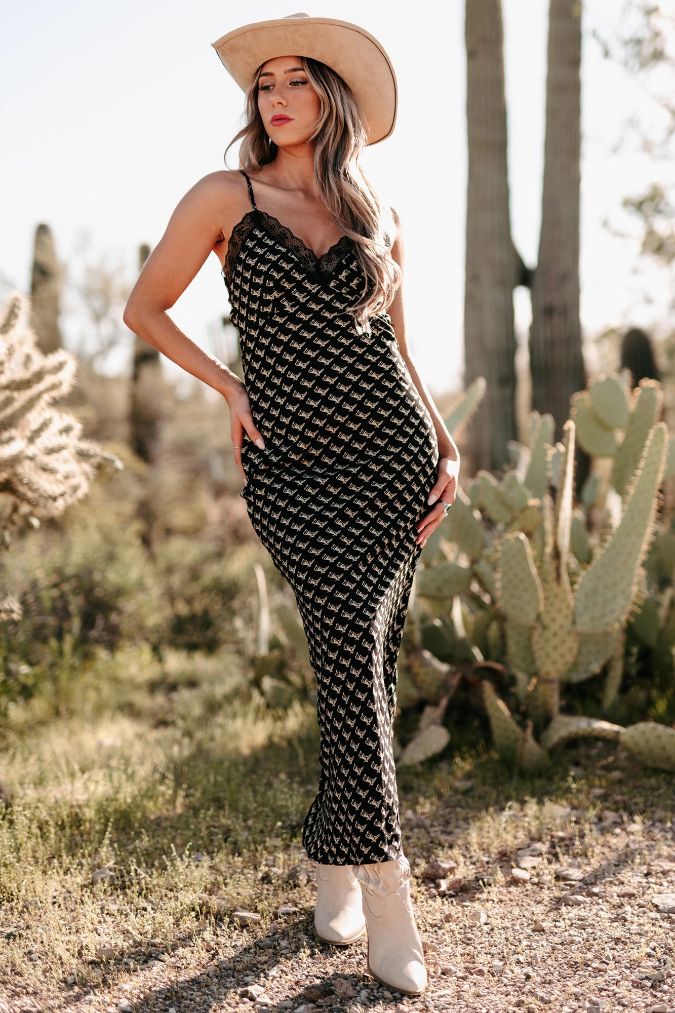 Darling I'm Different Western Printed Maxi Dress (Black) Work Mood Elegant Mature